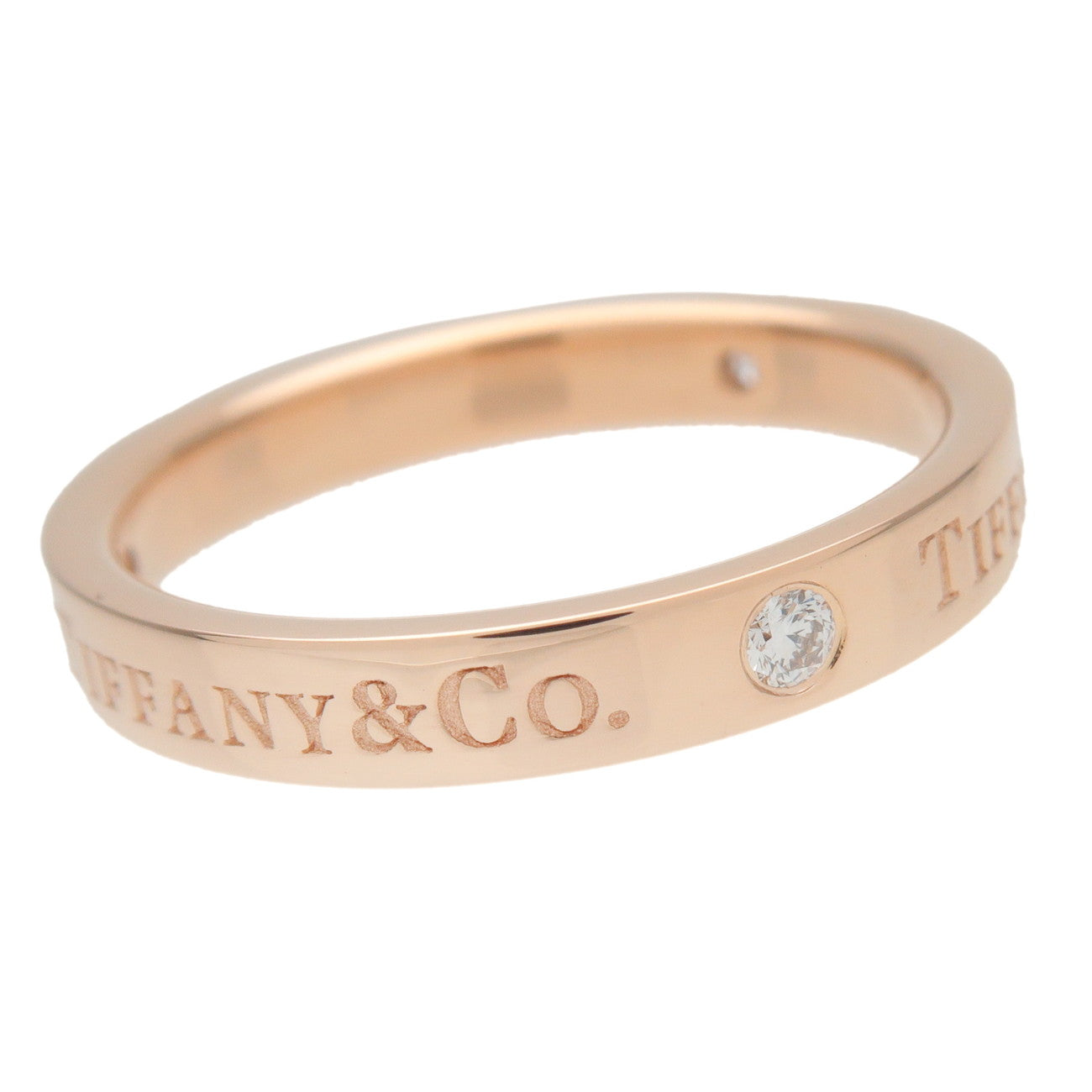 Tiffany&Co. Flat Band Ring 3P Diamond K18PG Rose Gold US6-6.5 Used