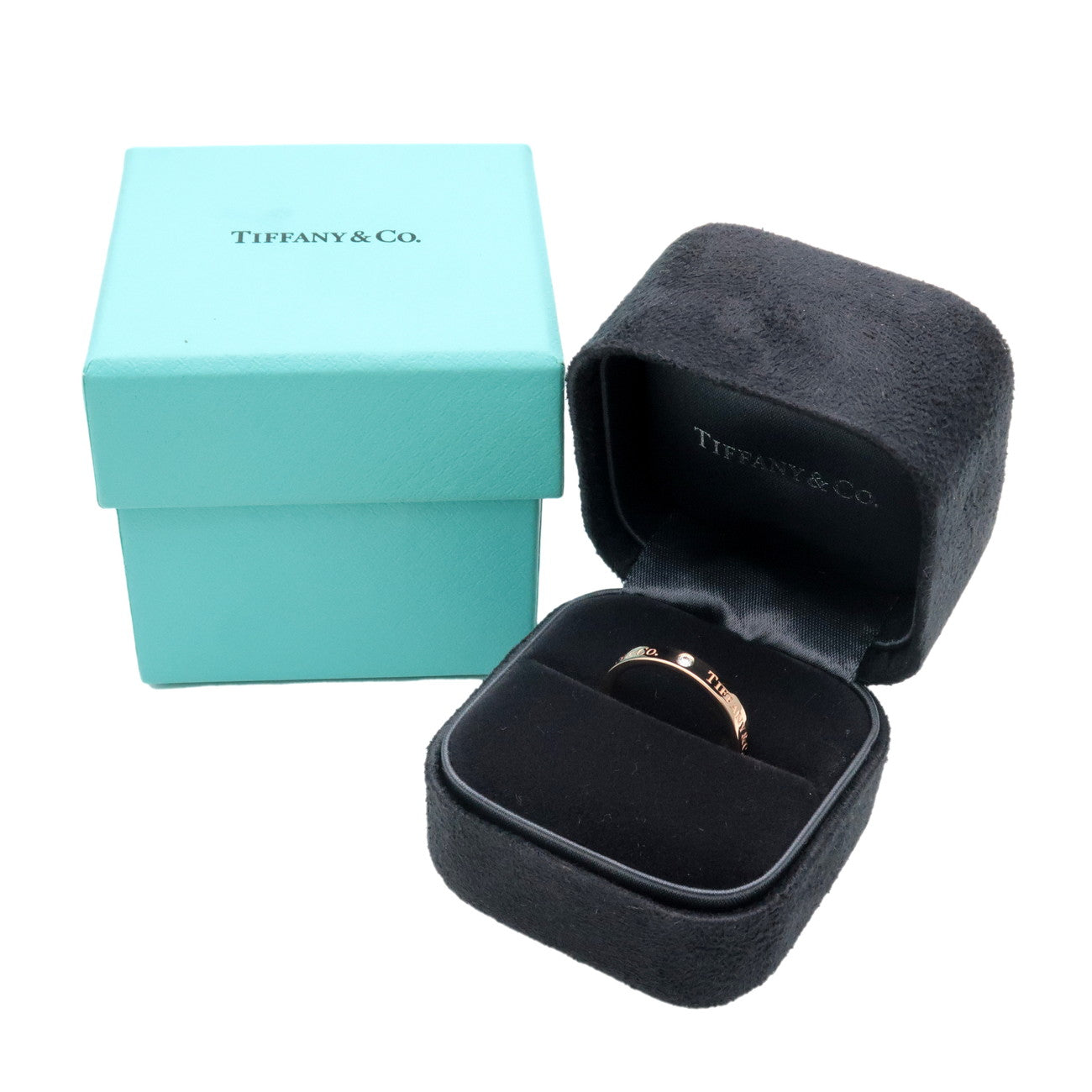 Tiffany&Co. Flat Band Ring 3P Diamond K18PG Rose Gold US6-6.5 Used