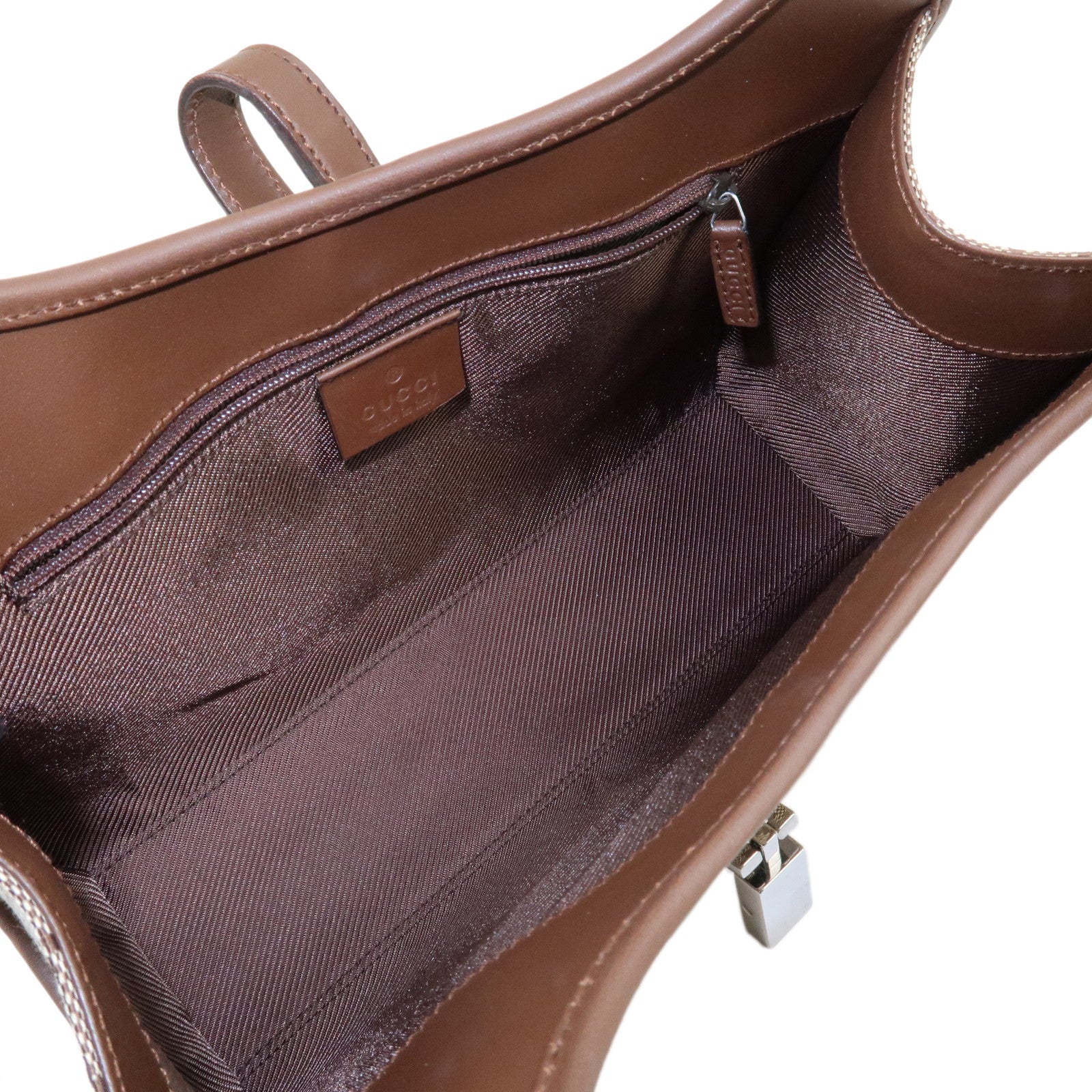 GUCCI Jackie GG Canvas Leather Hand Bag Beige Brown 1721 Used