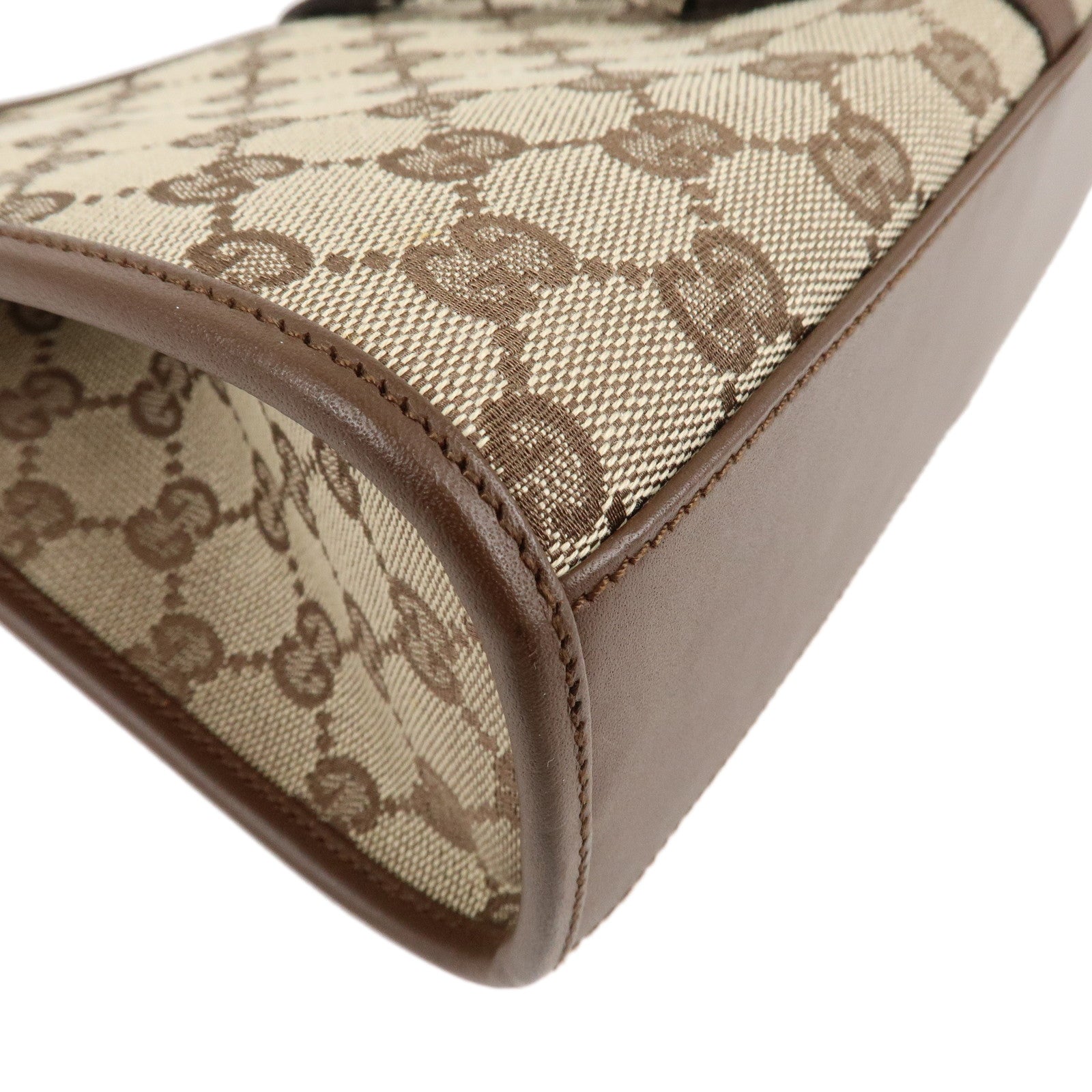 GUCCI Jackie GG Canvas Leather Hand Bag Beige Brown 1721 Used