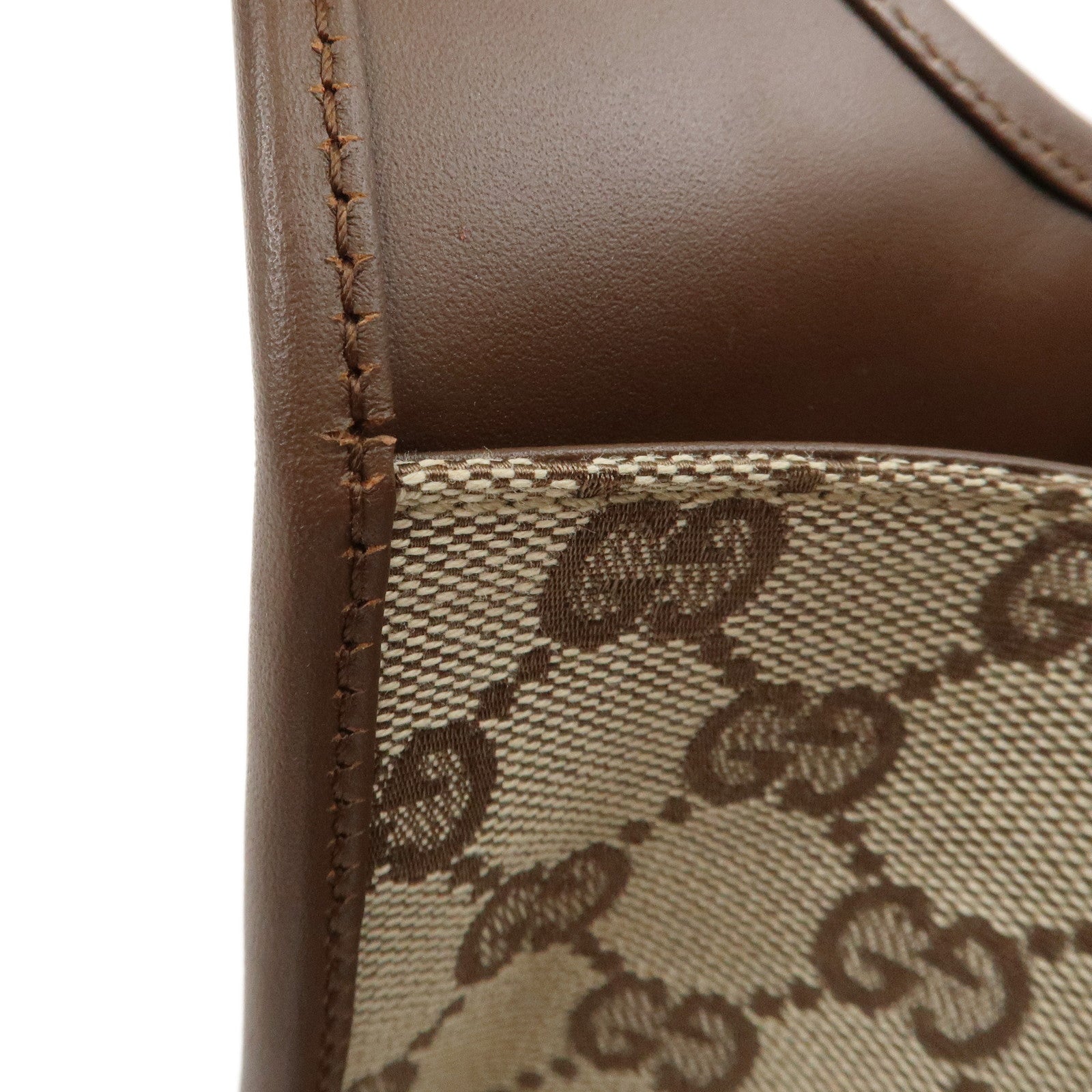 GUCCI Jackie GG Canvas Leather Hand Bag Beige Brown 1721 Used