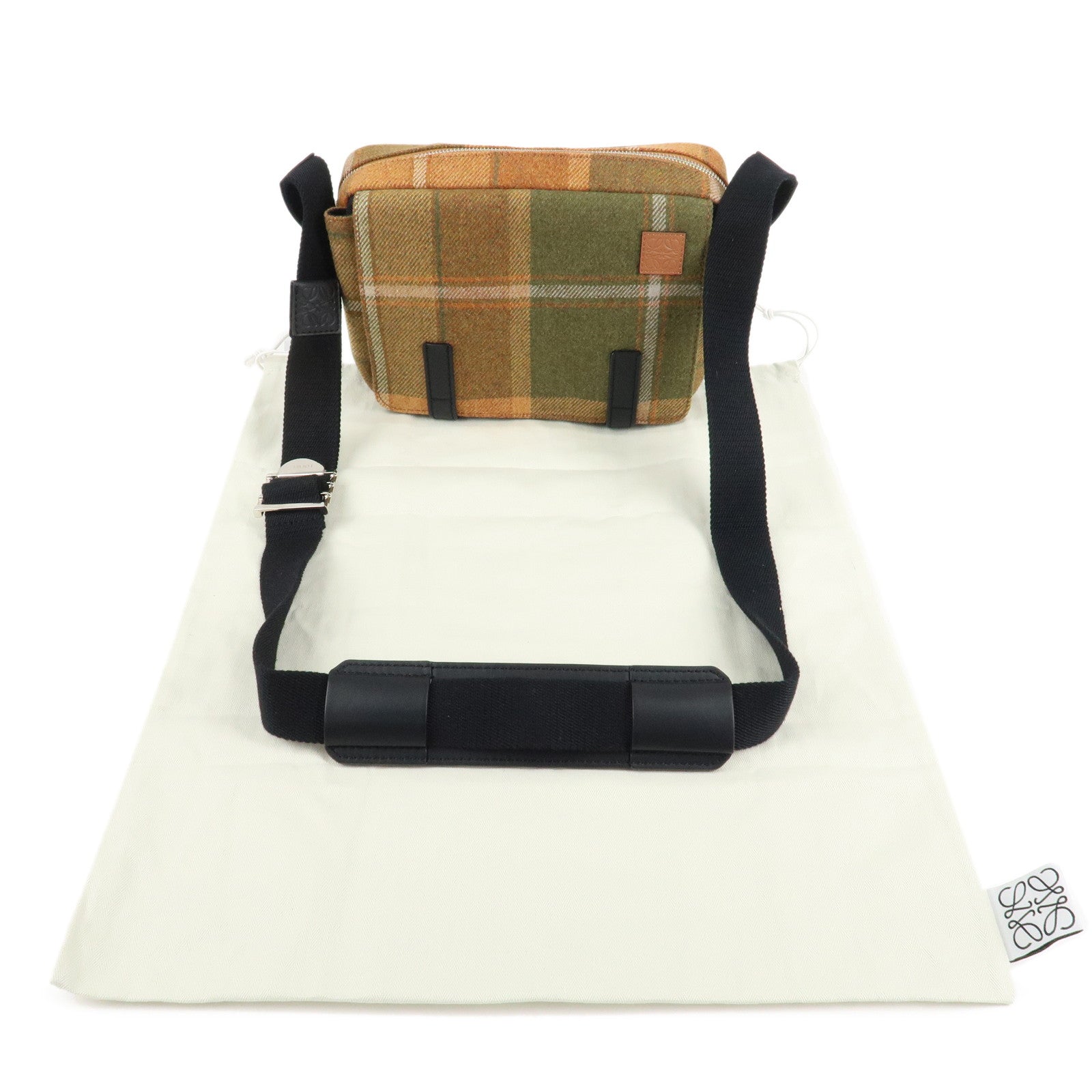 LOEWE Anagram Wool Leather Military Messenger Bag XS Orange Khaki Used