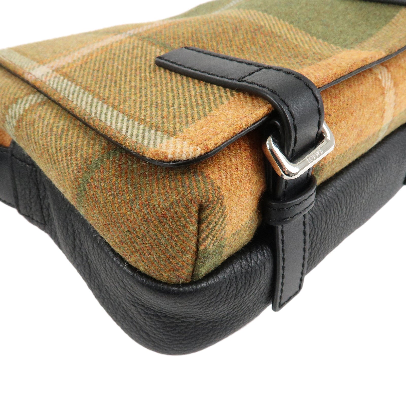 LOEWE Anagram Wool Leather Military Messenger Bag XS Orange Khaki Used