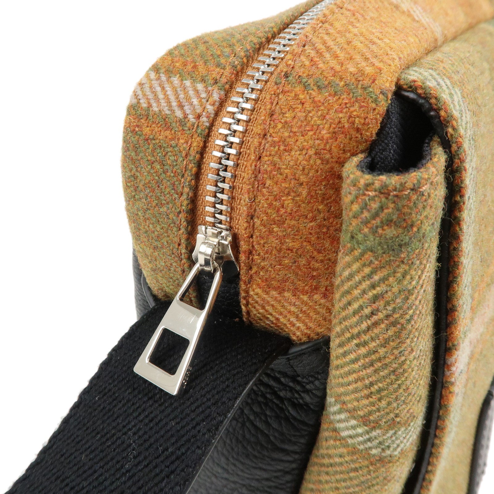 LOEWE Anagram Wool Leather Military Messenger Bag XS Orange Khaki Used