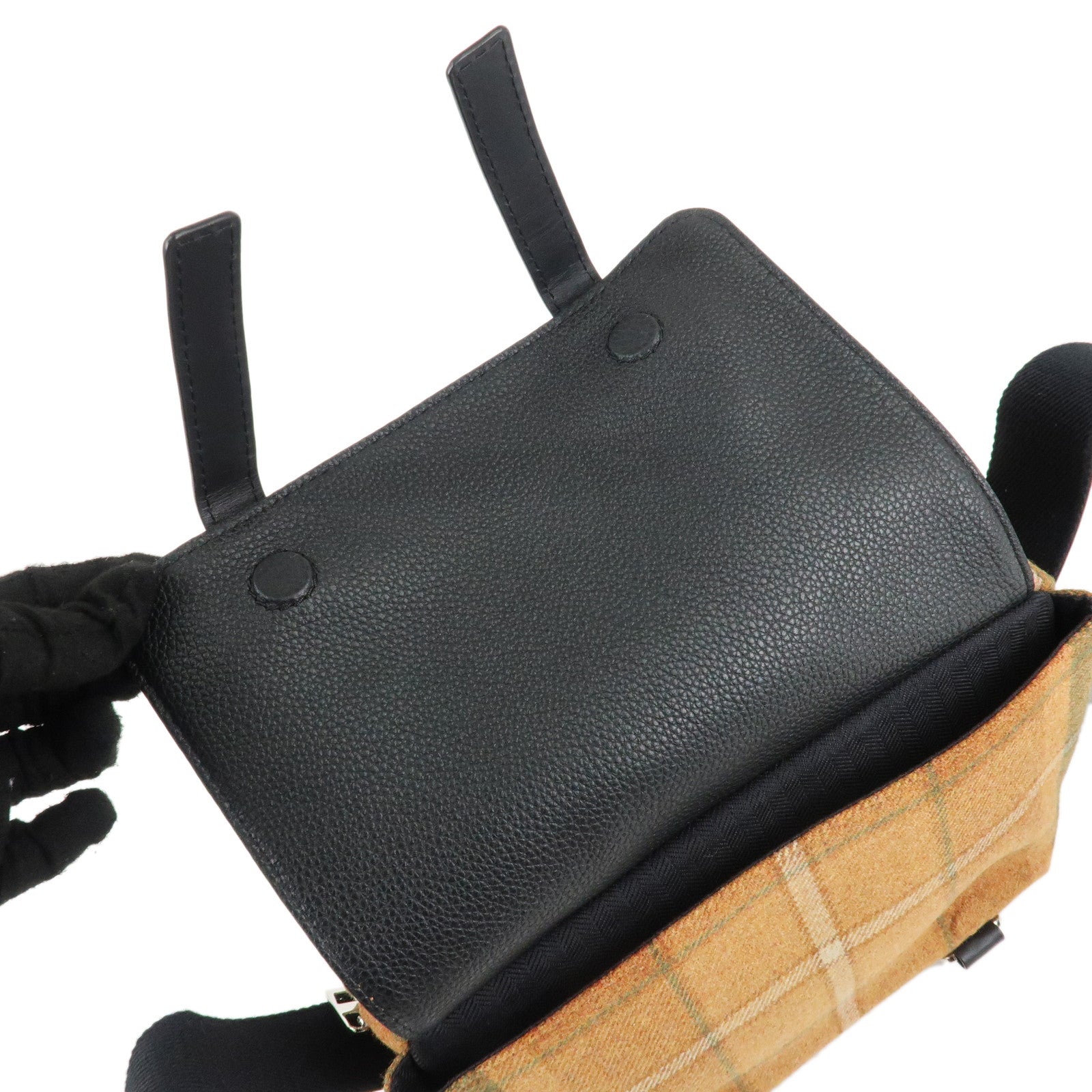 LOEWE Anagram Wool Leather Military Messenger Bag XS Orange Khaki Used