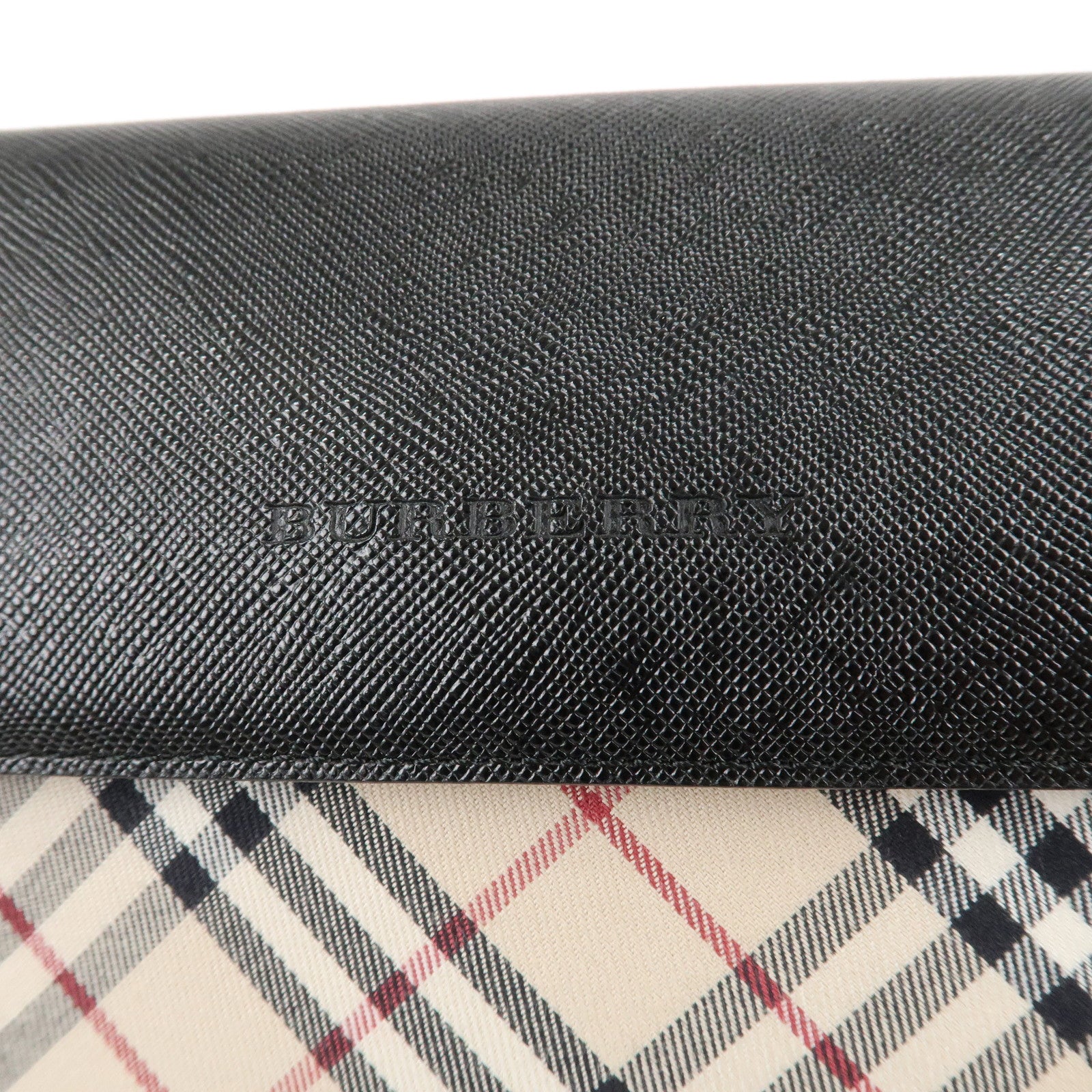 BURBERRY Nova Plaid Nylon Leather Shoulder Bag Beige Black Used