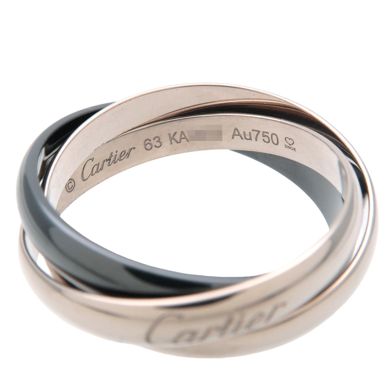 Cartier Trinity Ring MM K18 750YG/WG/PG #63 US10.5 WhiteGold Black Used