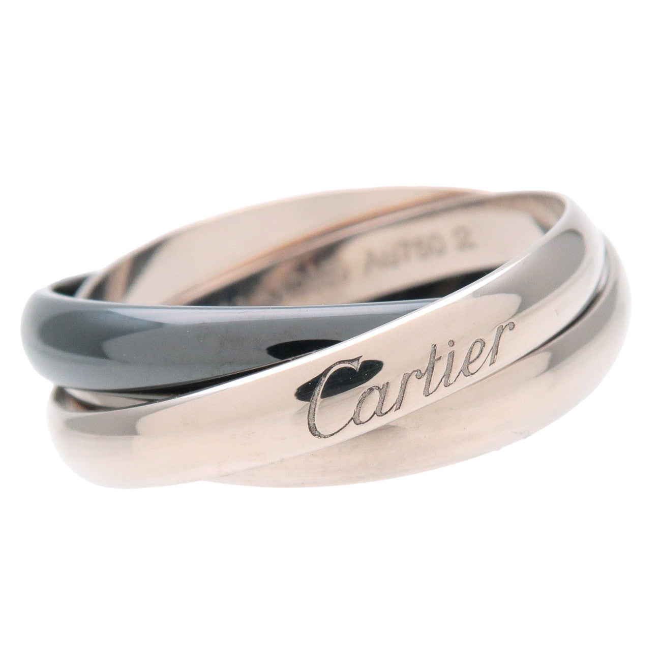 Cartier Trinity Ring MM K18 750YG/WG/PG #63 US10.5 WhiteGold Black Used
