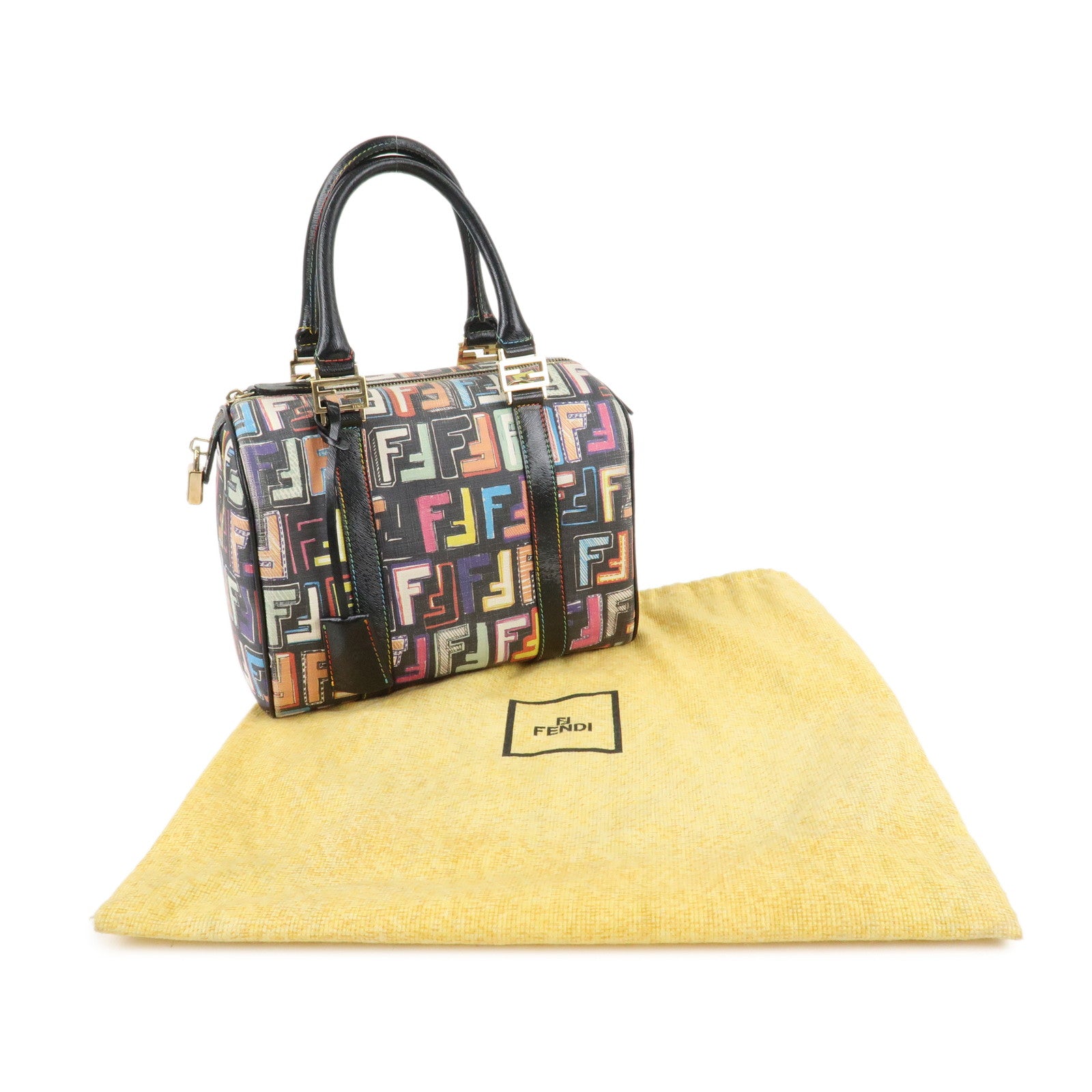 FENDI Zucca Canvas Leather Mini Boston Bag Multicolor 8BL068/BBP Used