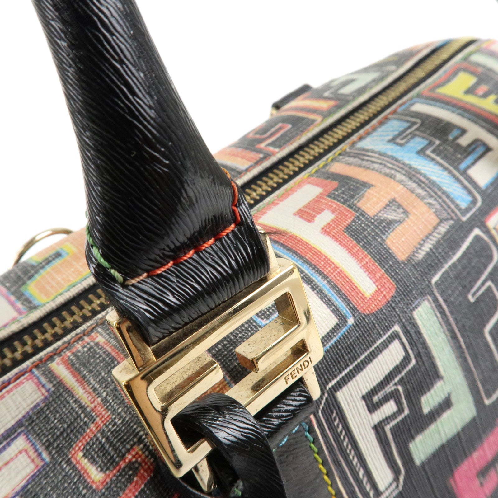 FENDI Zucca Canvas Leather Mini Boston Bag Multicolor 8BL068/BBP Used