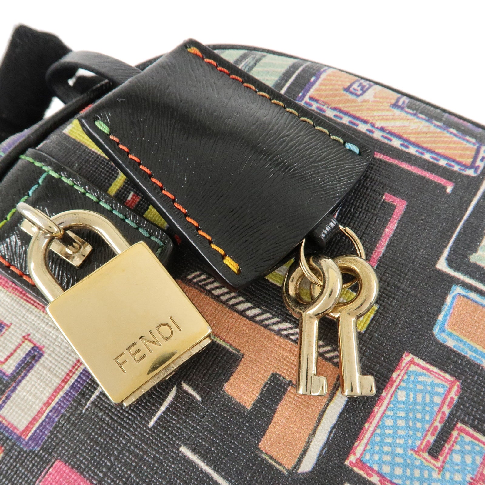 FENDI Zucca Canvas Leather Mini Boston Bag Multicolor 8BL068/BBP Used