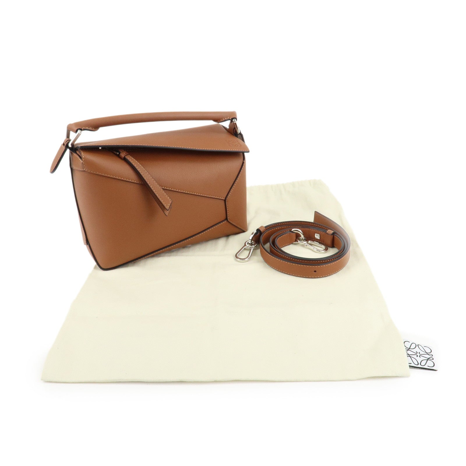 LOEWE Leather Puzzle Bag Small 2Way Bag Hand Bag Brown Used