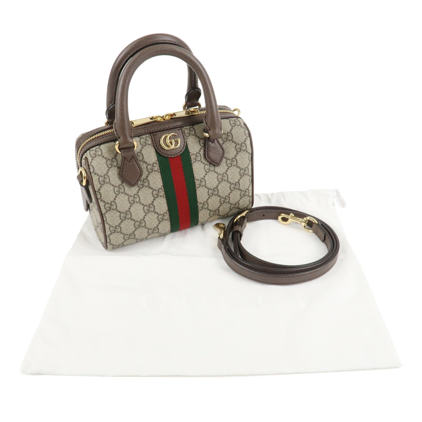 GUCCI Ophidia Sherry GG Supreme Leather 2Way Boston Bag 772053 Used