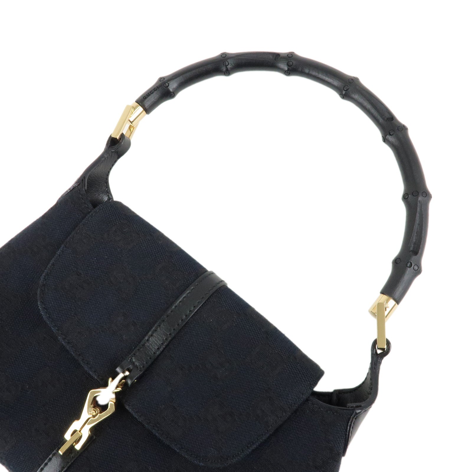 GUCCI Bamboo GG Canvas Leather Mini Hand Bag Black 005.0811 Used