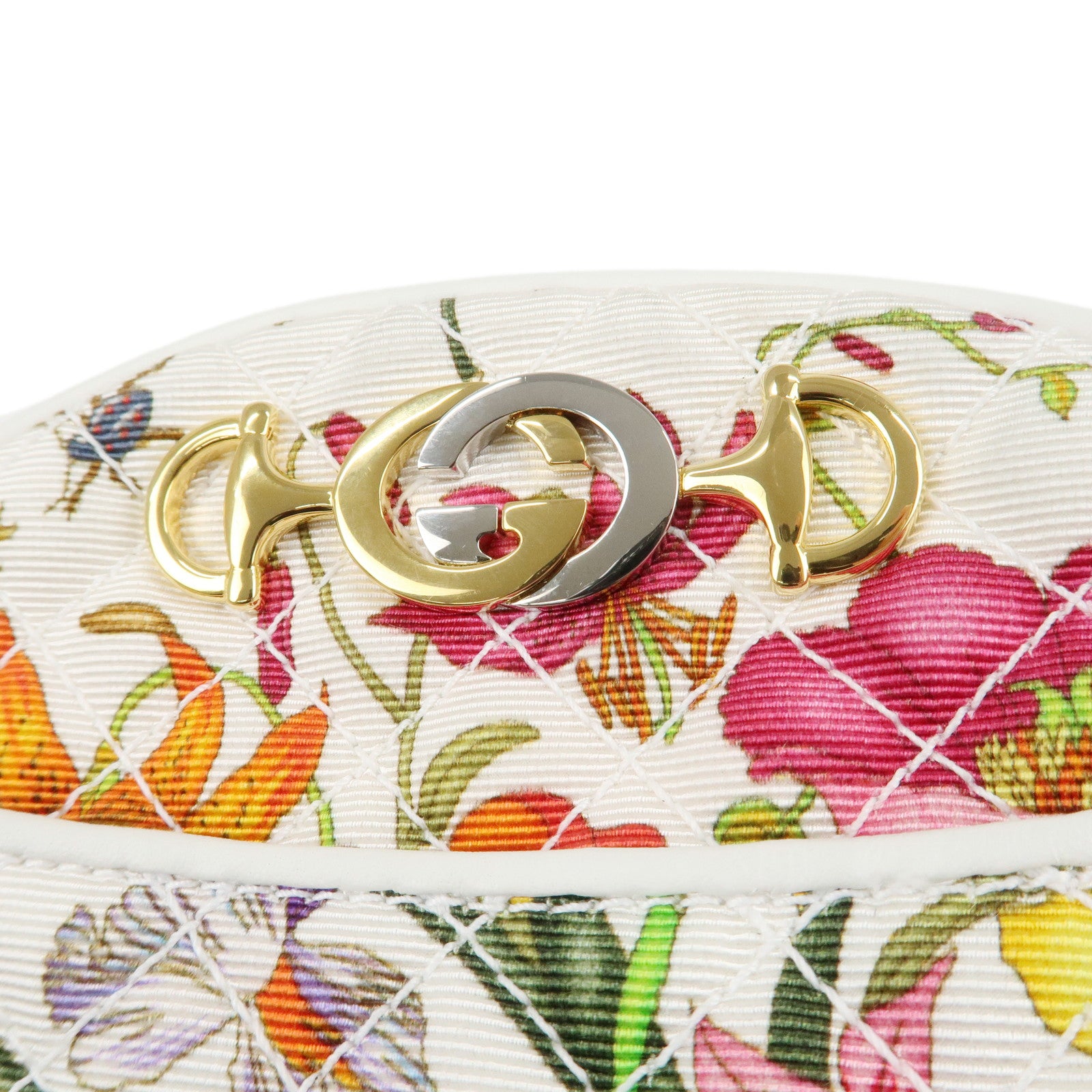 GUCCI Horsebit Laminate Canvas Leather Shoulder Bag Ivory 534951 Used