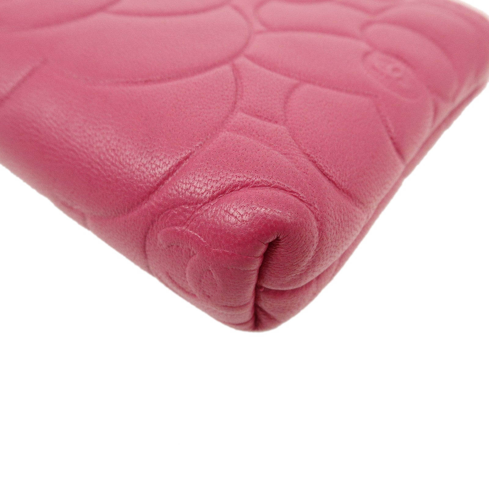 CHANEL Camellia COCO Mark Lamb Skin Coin Case Pink A50090 Used