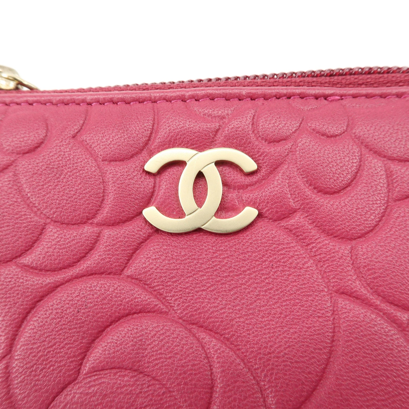 CHANEL Camellia COCO Mark Lamb Skin Coin Case Pink A50090 Used
