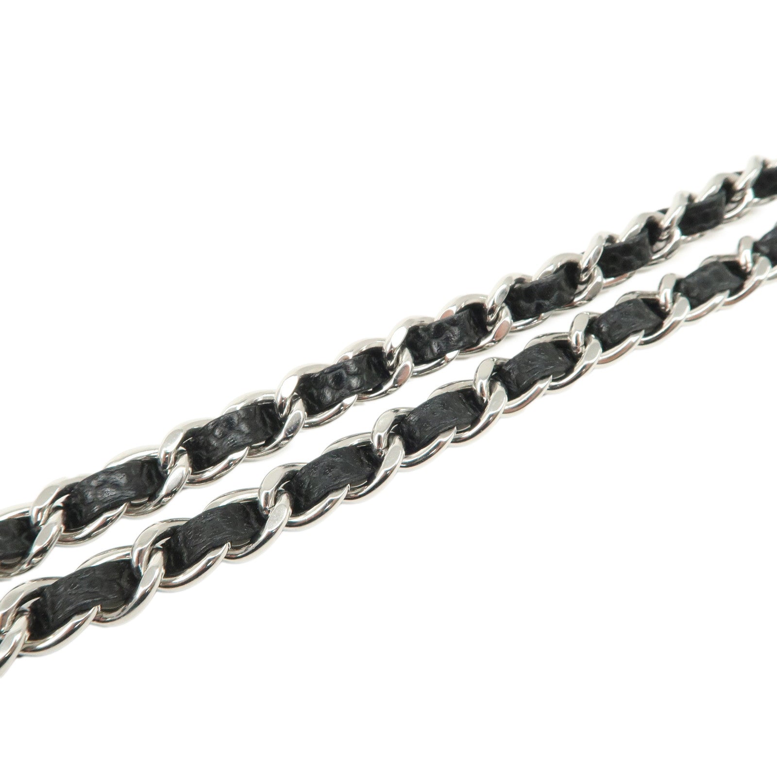CHANEL Caviar Skin Chain Wallet Purse Black Silver AP0250 Used