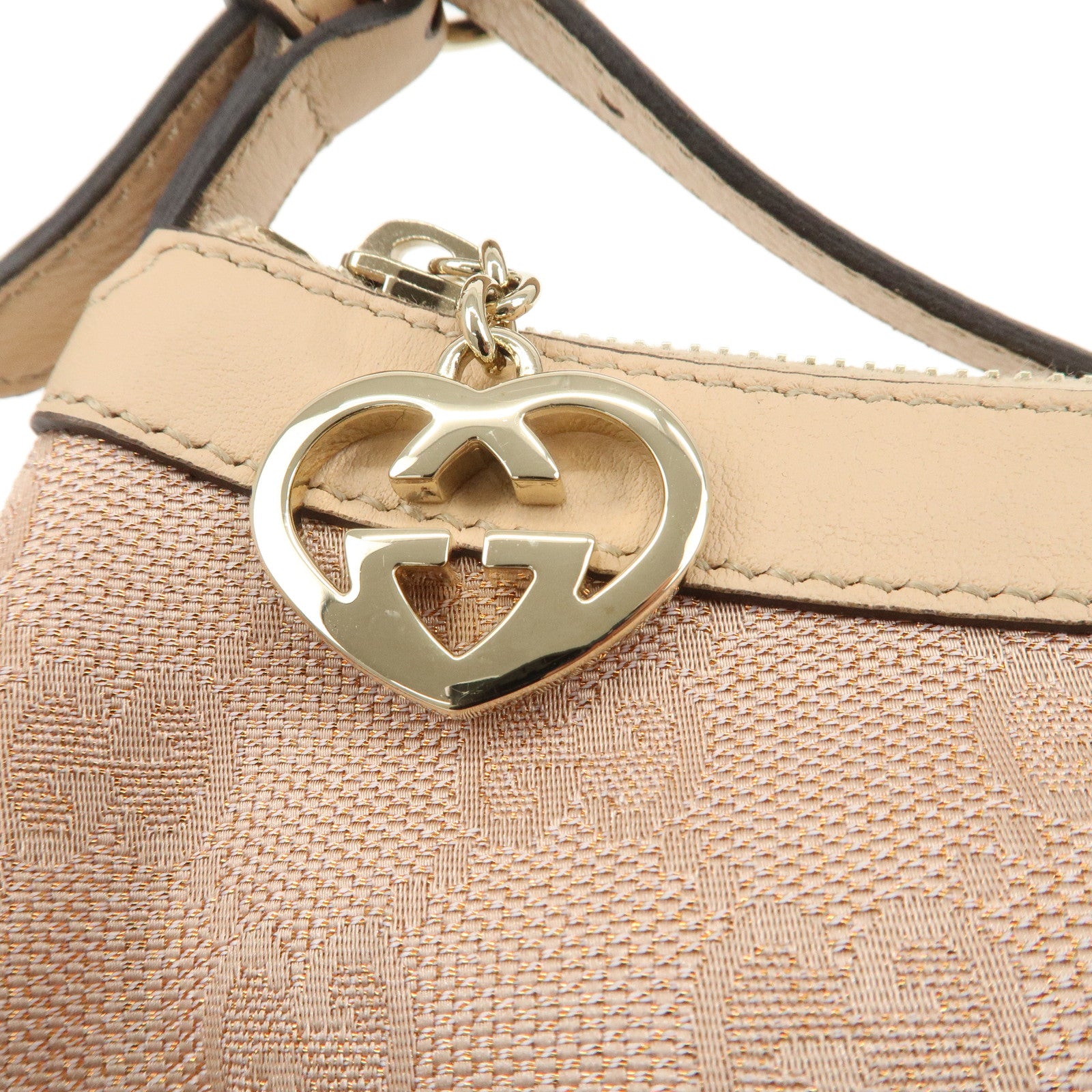 GUCCI Lovely Heart GG Canvas Leather Hand Bag Pink Beige 245938 Used