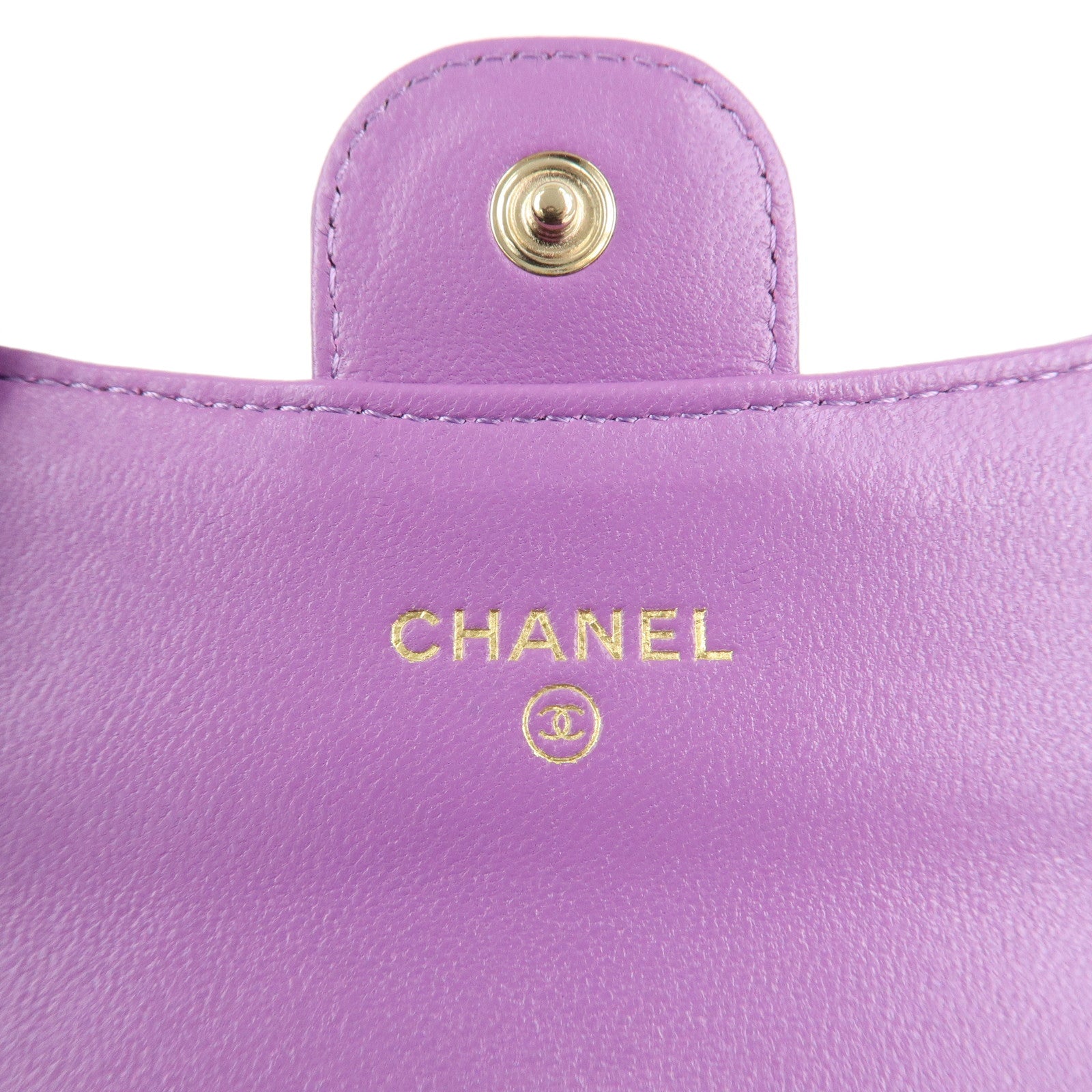 CHANEL Matelasse Lamb Skin Card Case Purple AP0214 Used