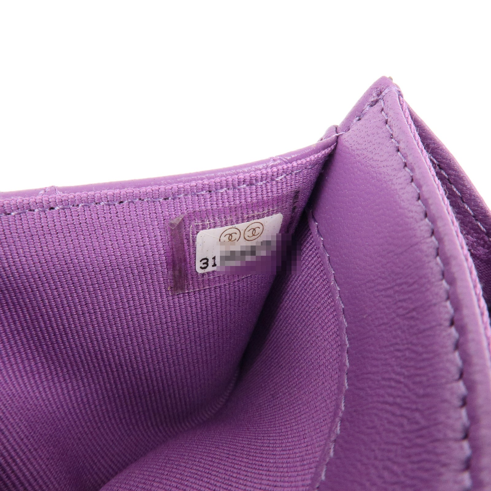 CHANEL Matelasse Lamb Skin Card Case Purple AP0214 Used