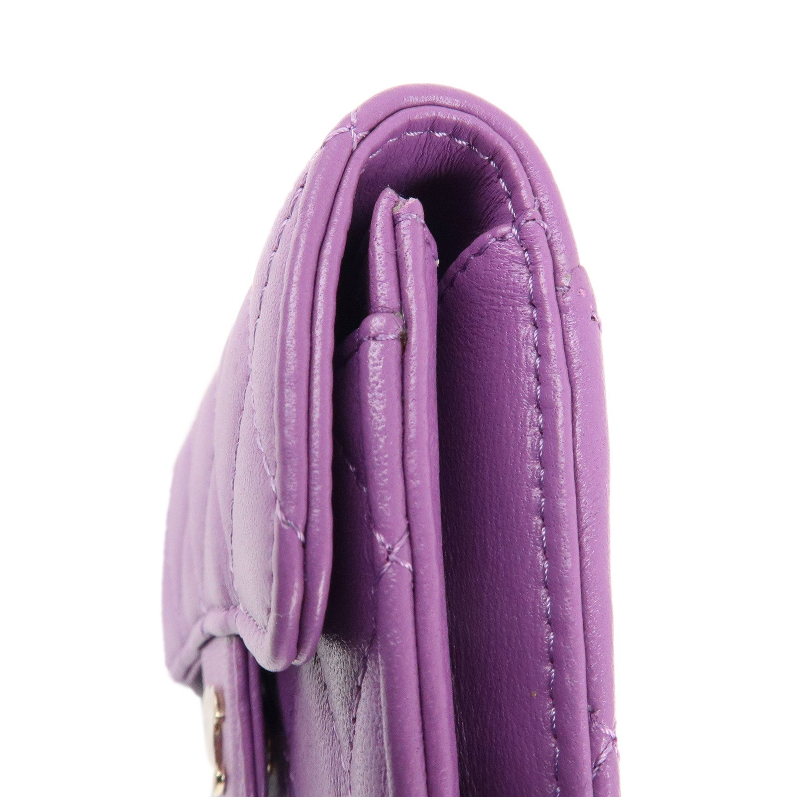 CHANEL Matelasse Lamb Skin Card Case Purple AP0214 Used