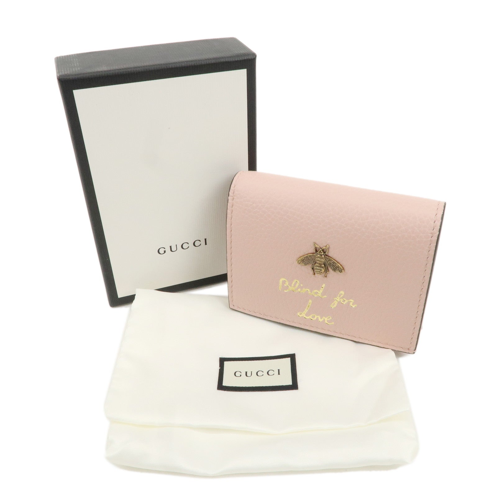 GUCCI Gucci Animalier Leather Bi-fold Wallet Bee Pink 460185 Used