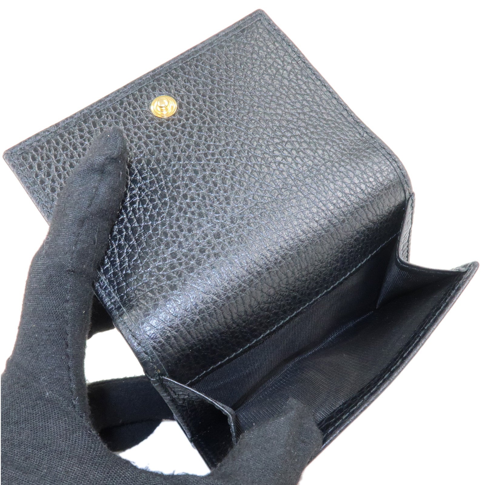 GUCCI GG Marmont Leather Tri-fold Compact Wallet Black 474746 Used