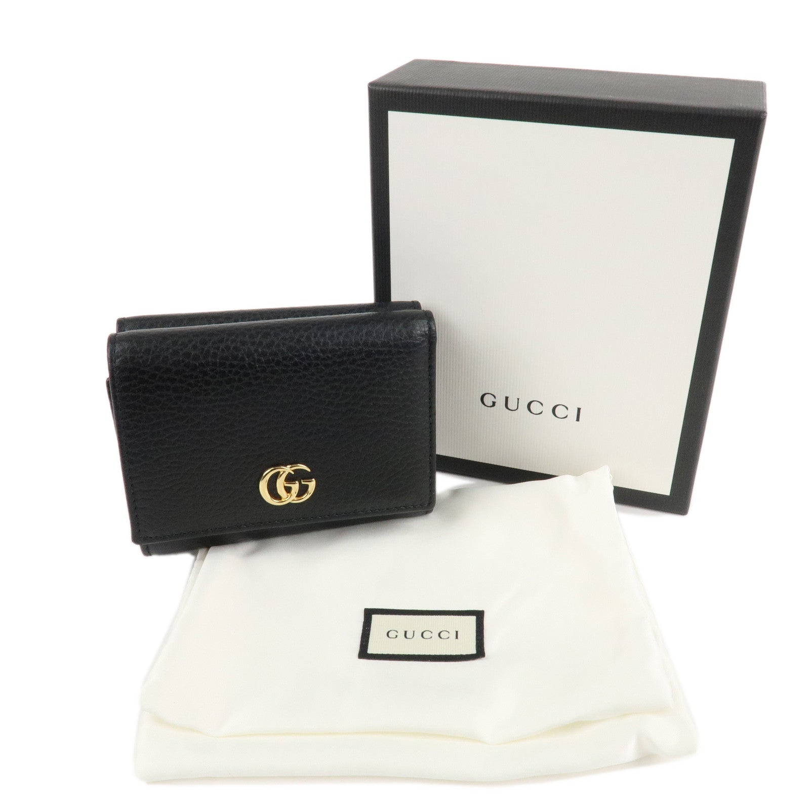GUCCI GG Marmont Leather Tri-fold Compact Wallet Black 474746 Used