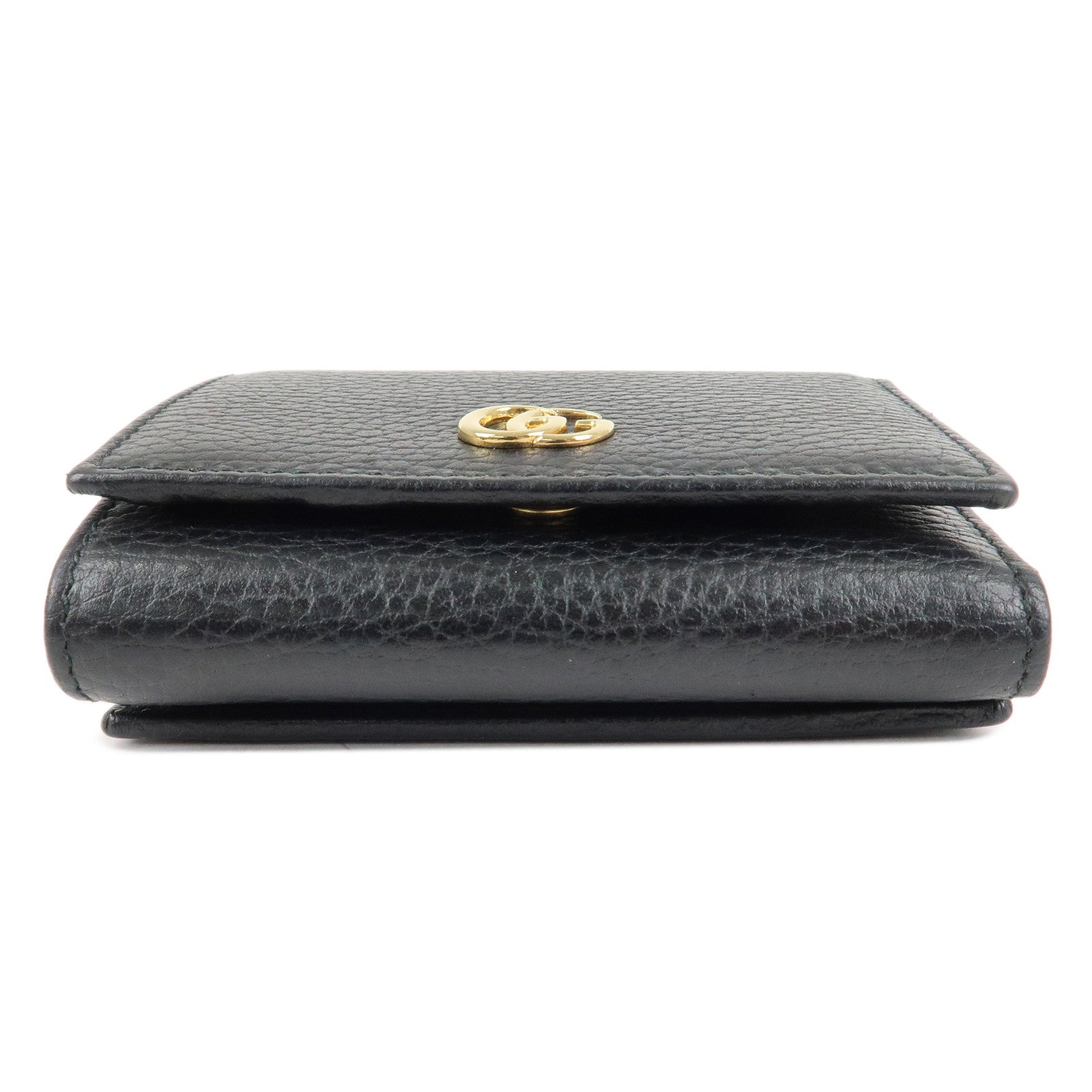 GUCCI GG Marmont Leather Tri-fold Compact Wallet Black 474746 Used