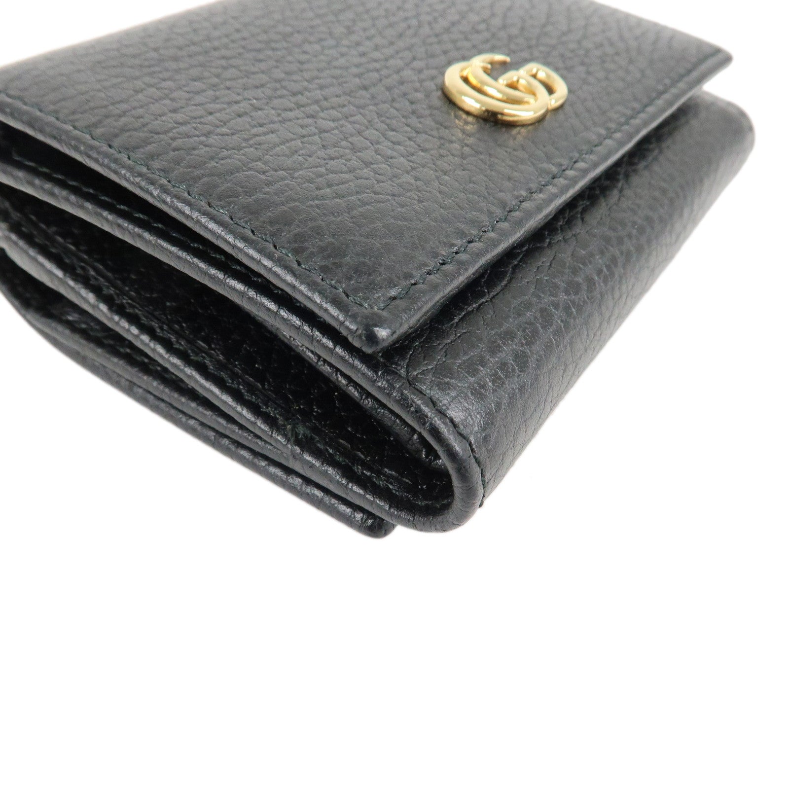 GUCCI GG Marmont Leather Tri-fold Compact Wallet Black 474746 Used
