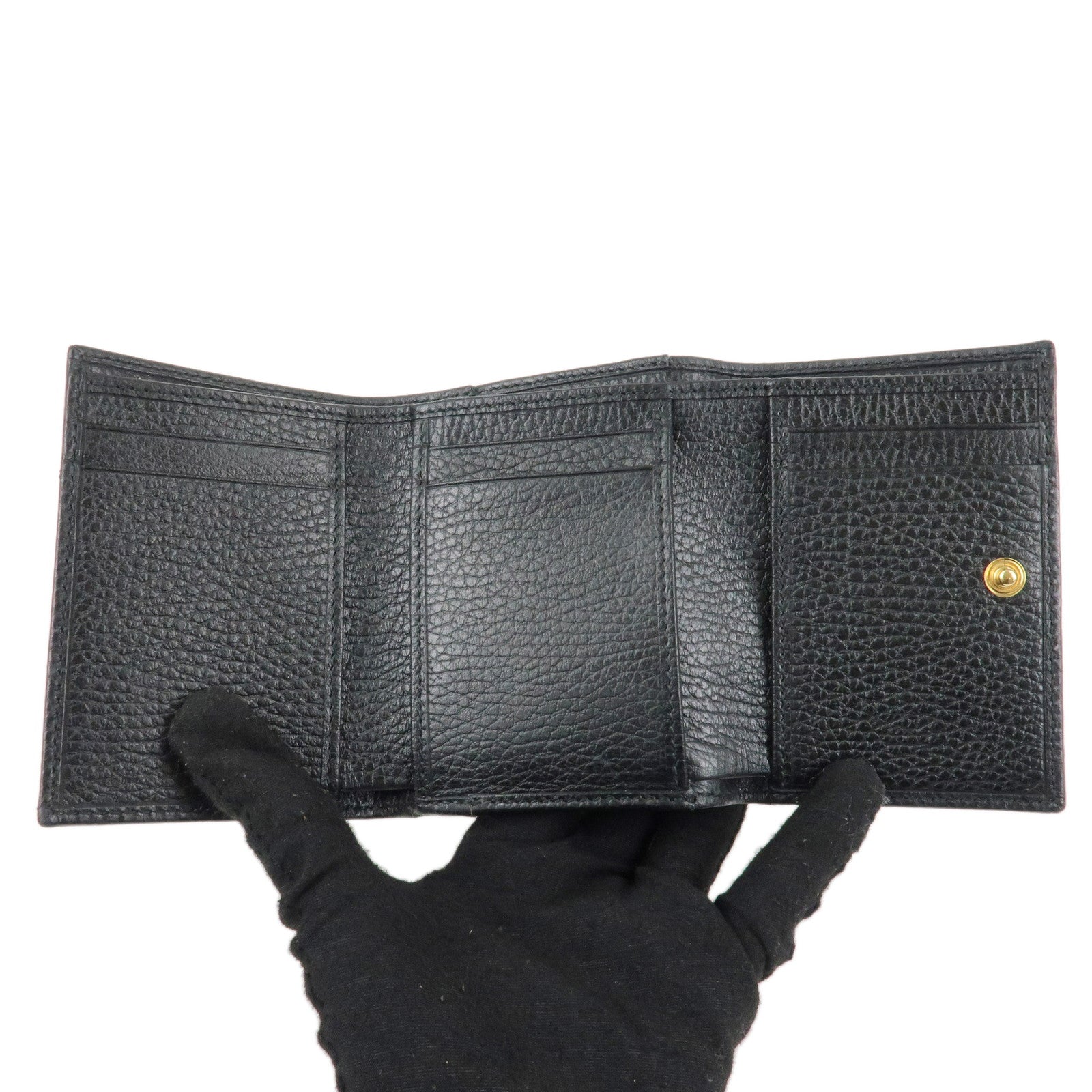 GUCCI GG Marmont Leather Tri-fold Compact Wallet Black 474746 Used