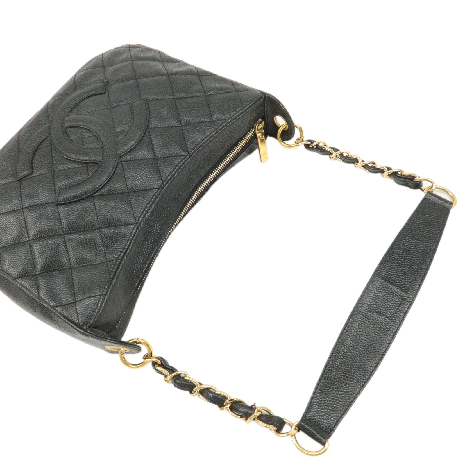 CHANEL Caviar Skin Chain Shoulder Bag Black A20993 Used