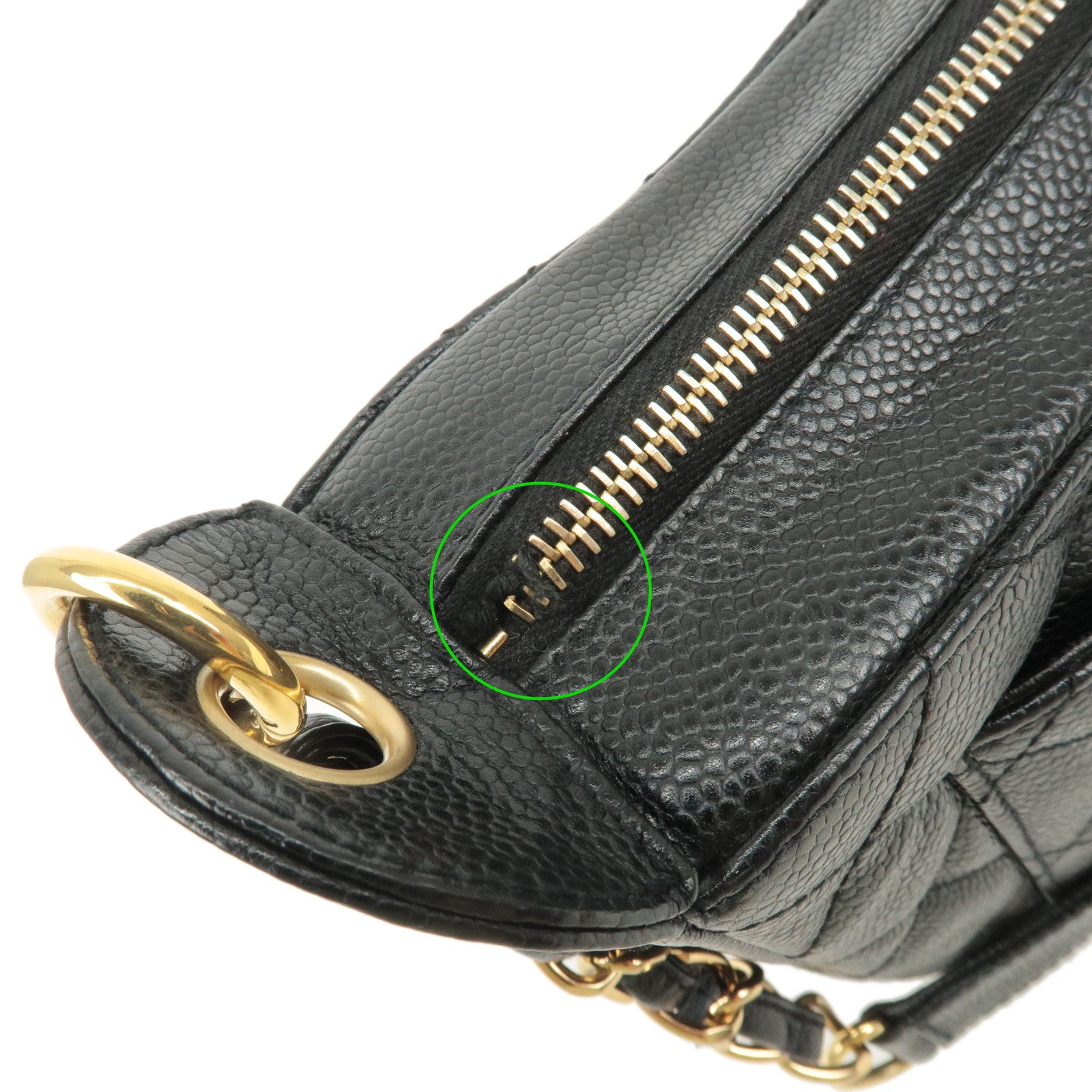 CHANEL Caviar Skin Chain Shoulder Bag Black A20993 Used