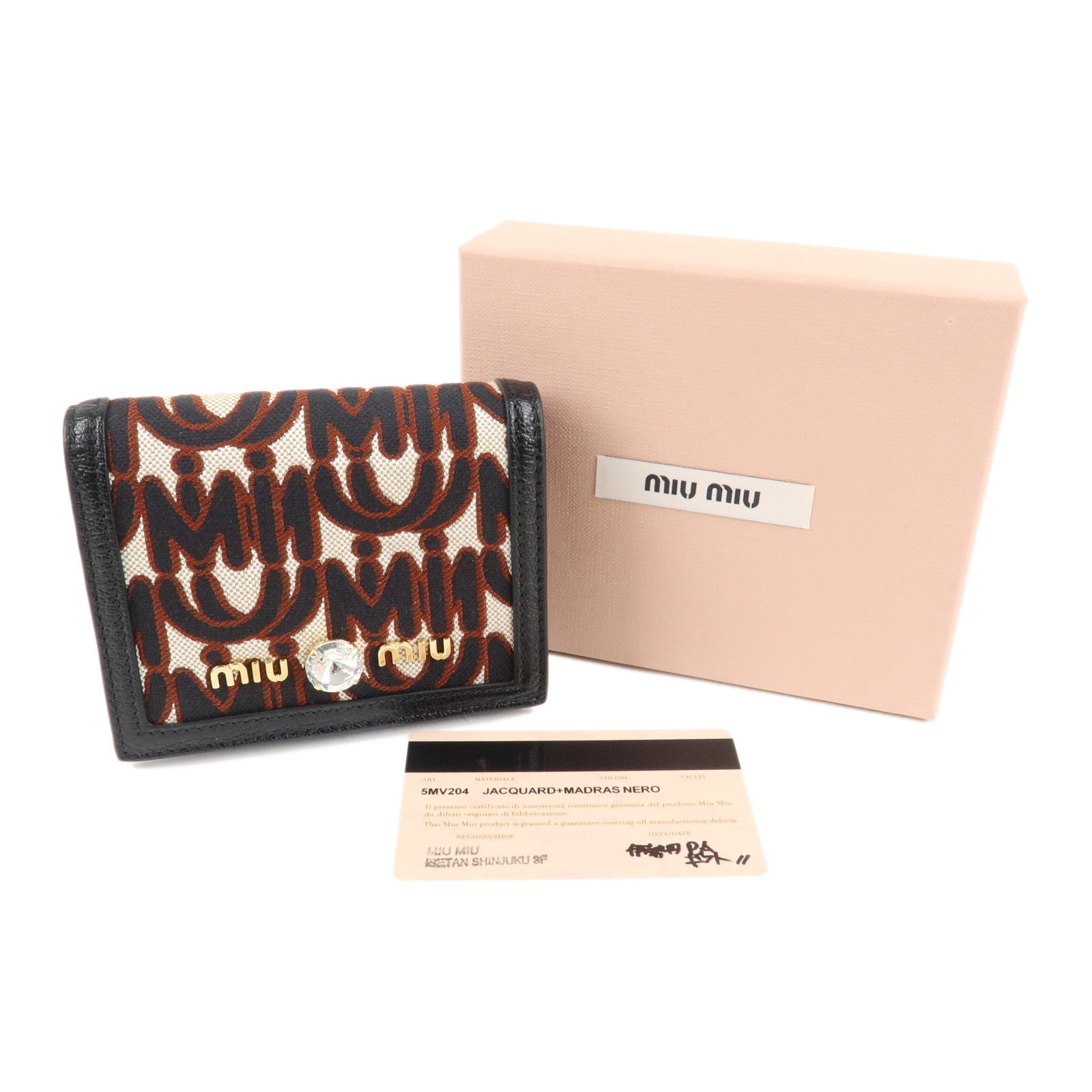 MIU MIU Canvas Leather Bijoux Bi-fold Wallet Brown Black 5MV204 Used