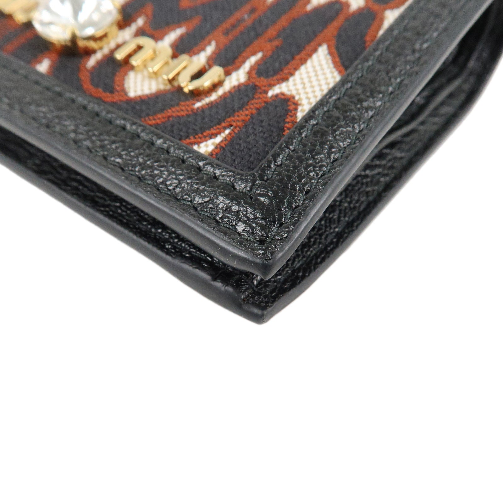 MIU MIU Canvas Leather Bijoux Bi-fold Wallet Brown Black 5MV204 Used