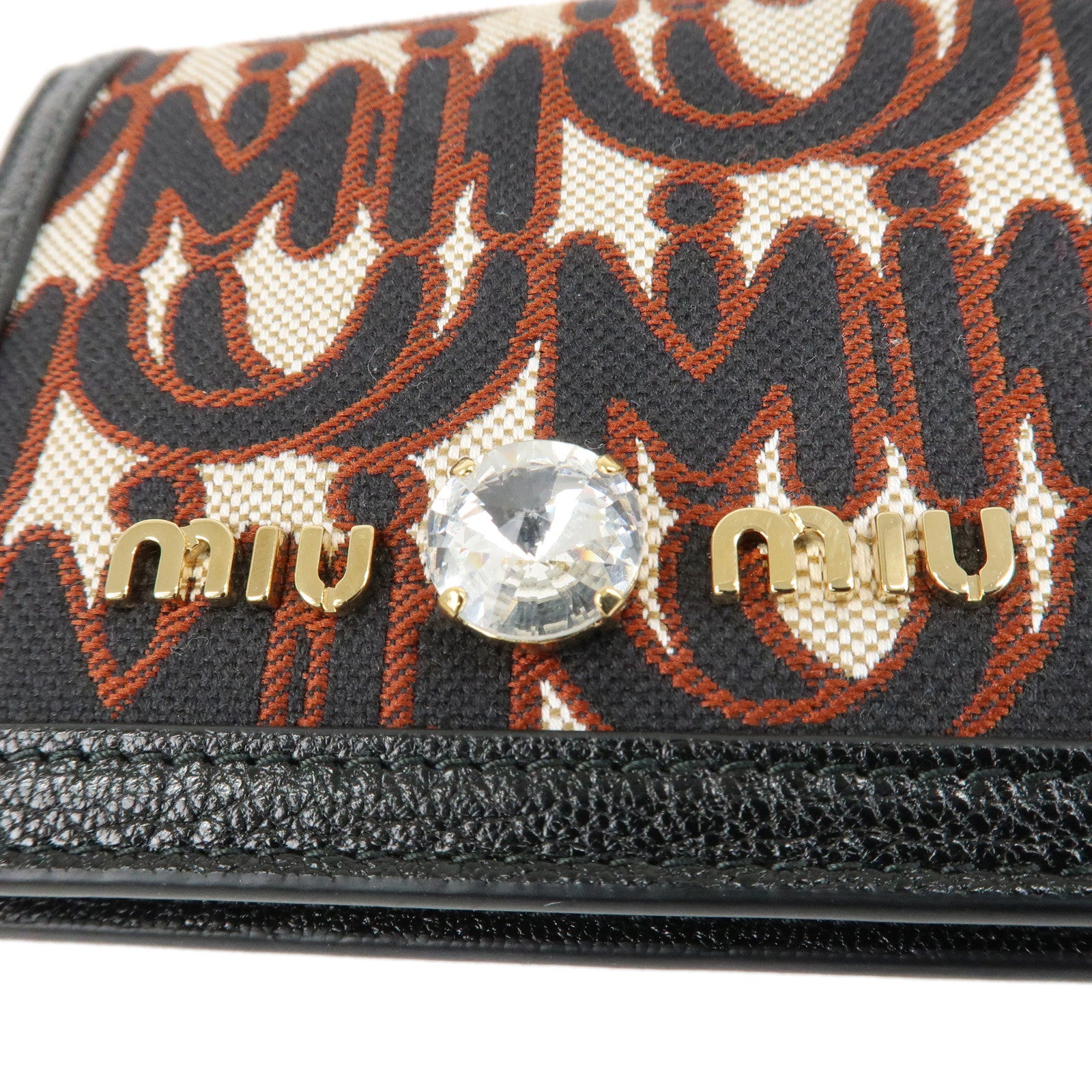 MIU MIU Canvas Leather Bijoux Bi-fold Wallet Brown Black 5MV204 Used