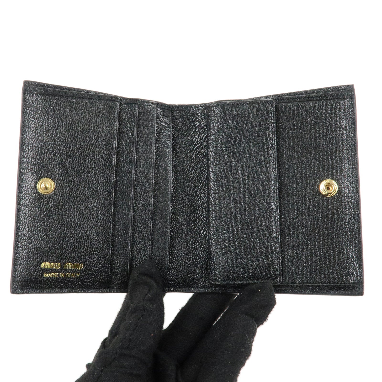 MIU MIU Canvas Leather Bijoux Bi-fold Wallet Brown Black 5MV204 Used