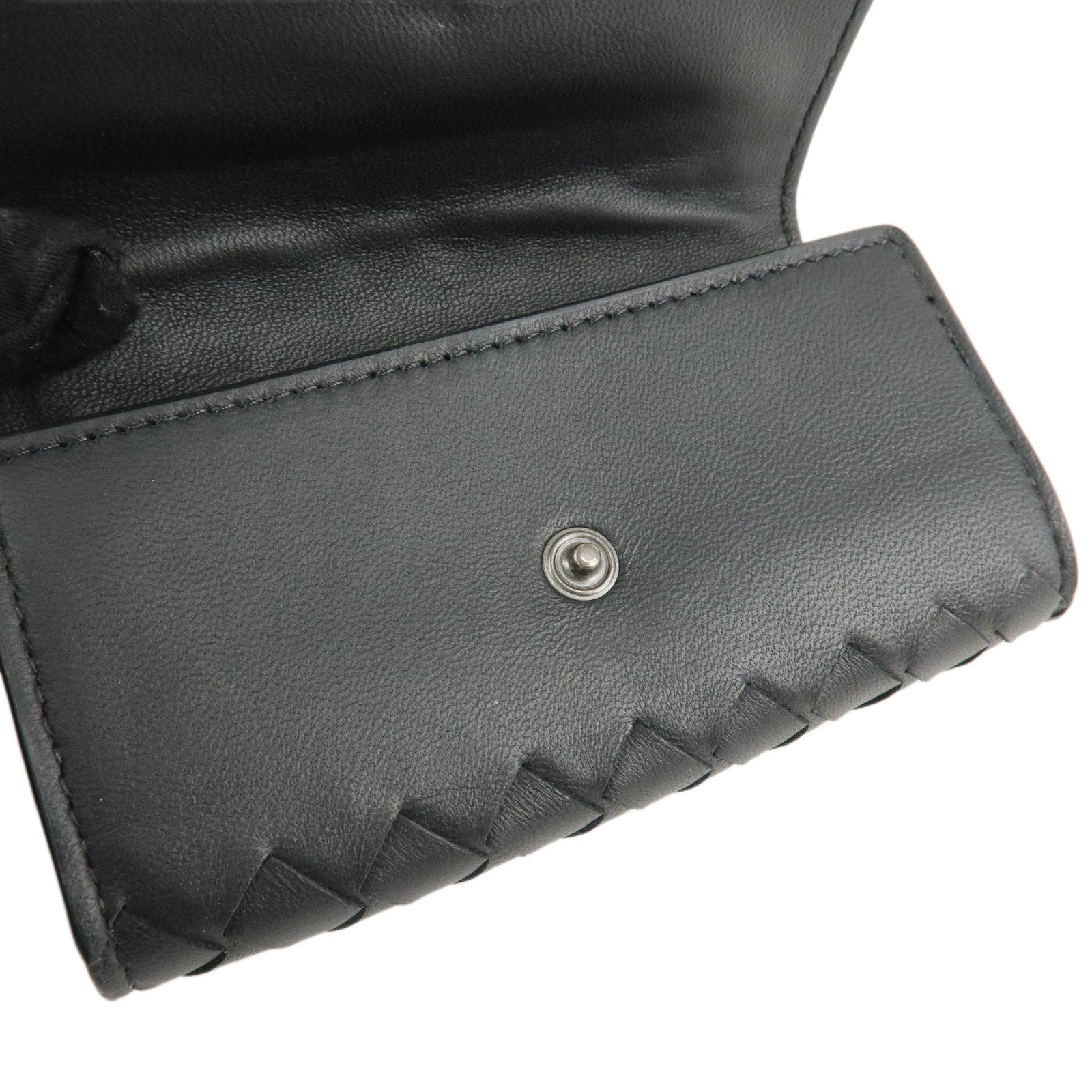 BOTTEGA VENETA Intrecciato Leather 6 Rings Key Case Black Used