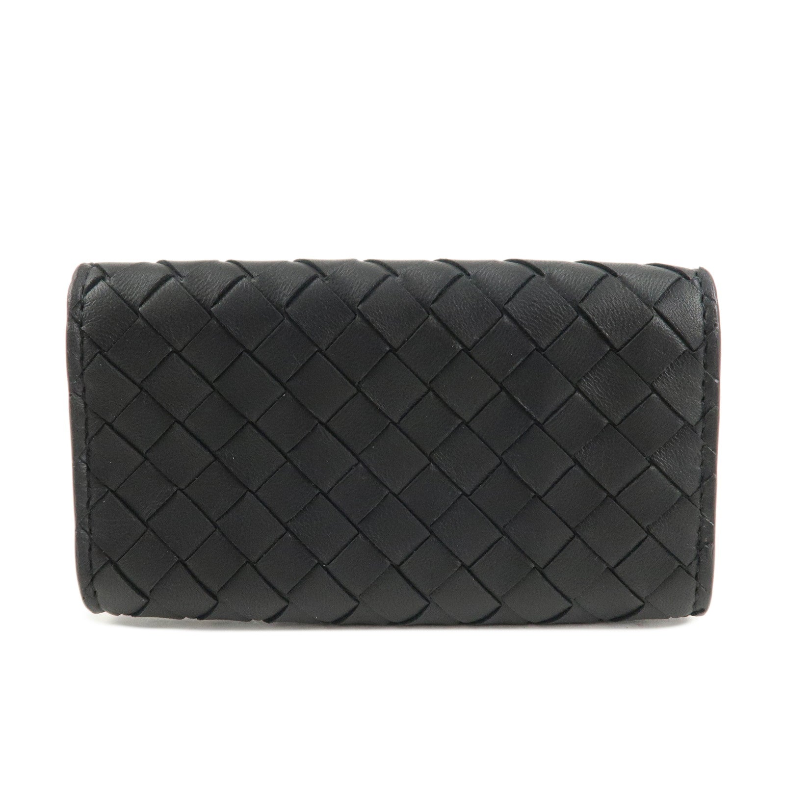 BOTTEGA VENETA Intrecciato Leather 6 Rings Key Case Black Used