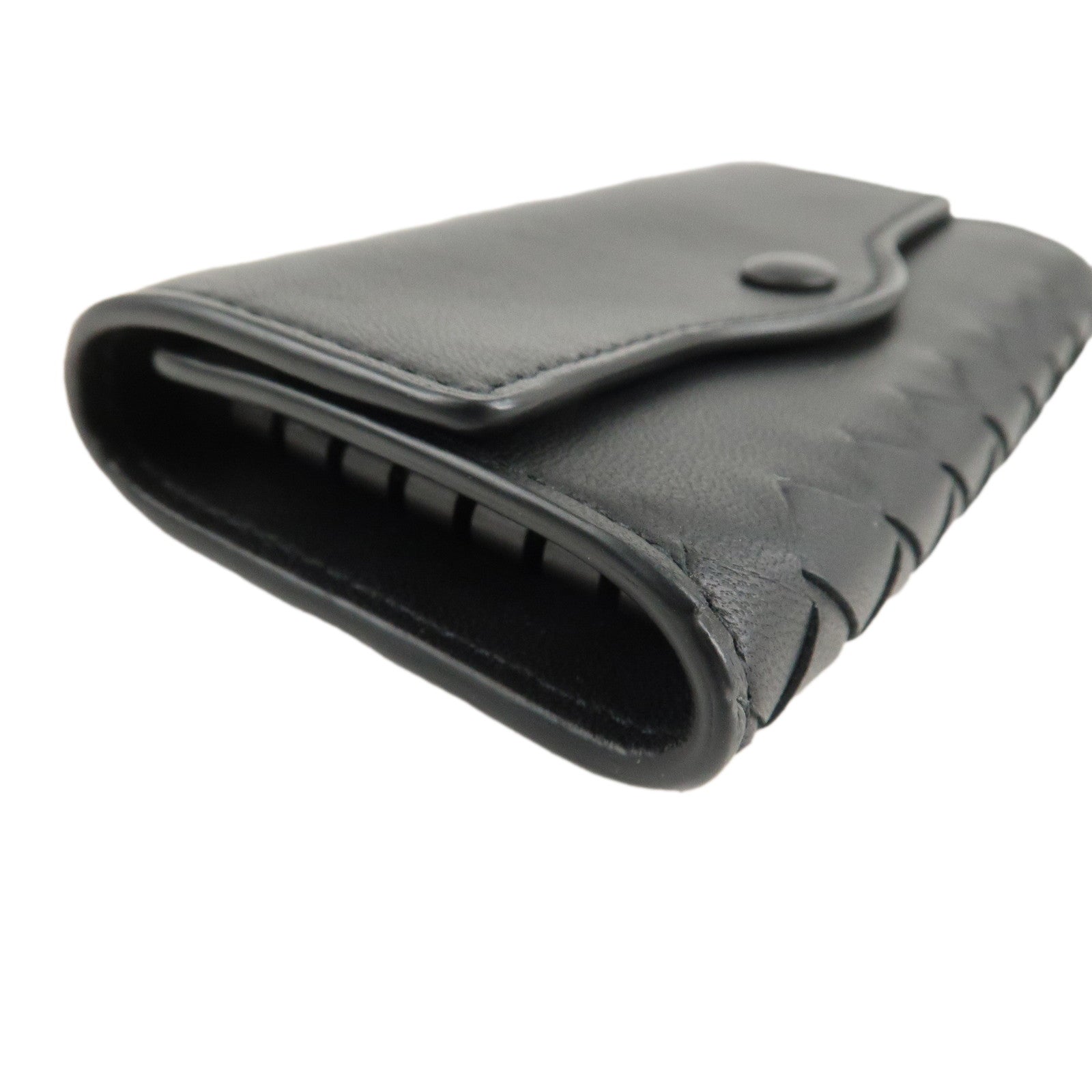 BOTTEGA VENETA Intrecciato Leather 6 Rings Key Case Black Used