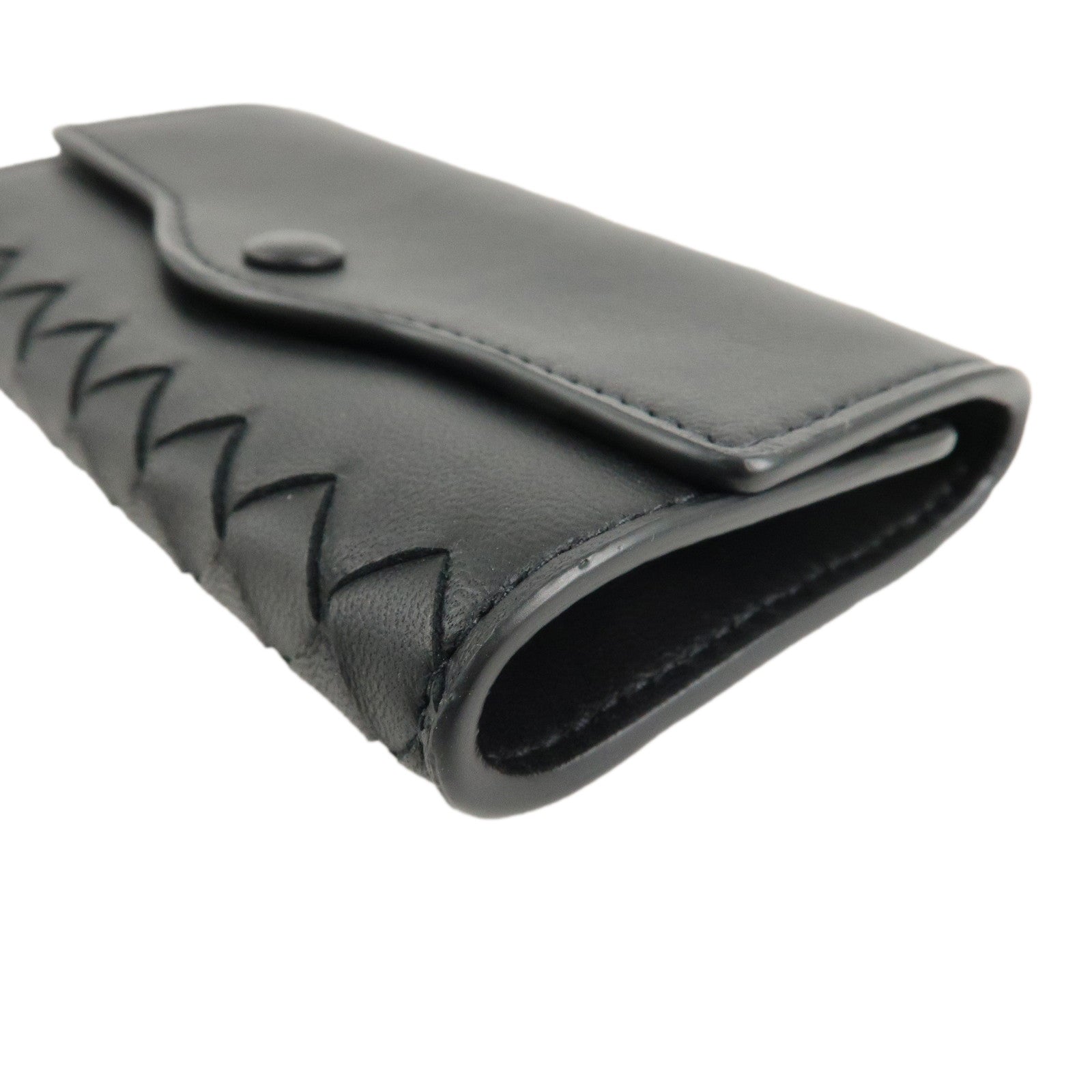 BOTTEGA VENETA Intrecciato Leather 6 Rings Key Case Black Used