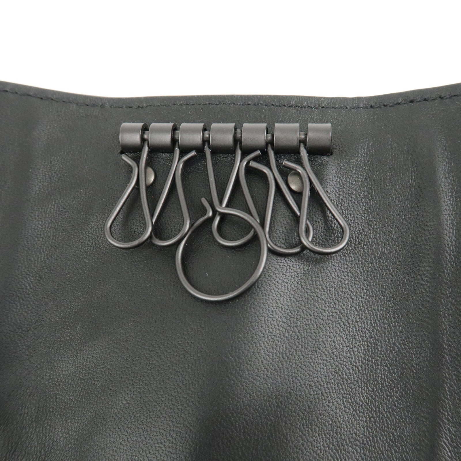 BOTTEGA VENETA Intrecciato Leather 6 Rings Key Case Black Used