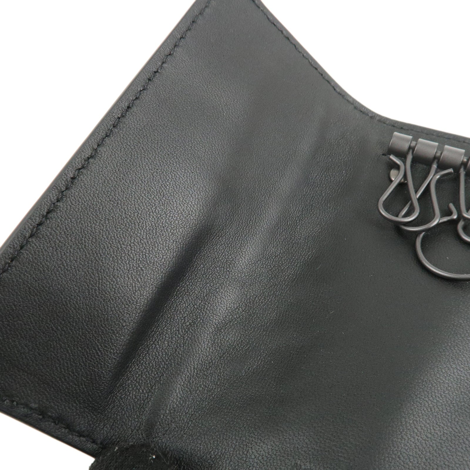 BOTTEGA VENETA Intrecciato Leather 6 Rings Key Case Black Used