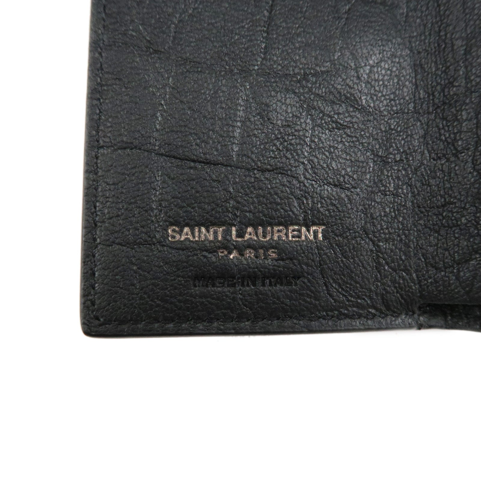 Saint Laurent Paris Leather Compact Wallet Black 529976 Used