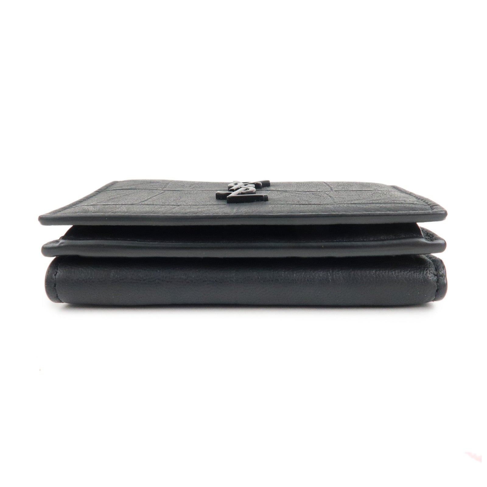 Saint Laurent Paris Leather Compact Wallet Black 529976 Used