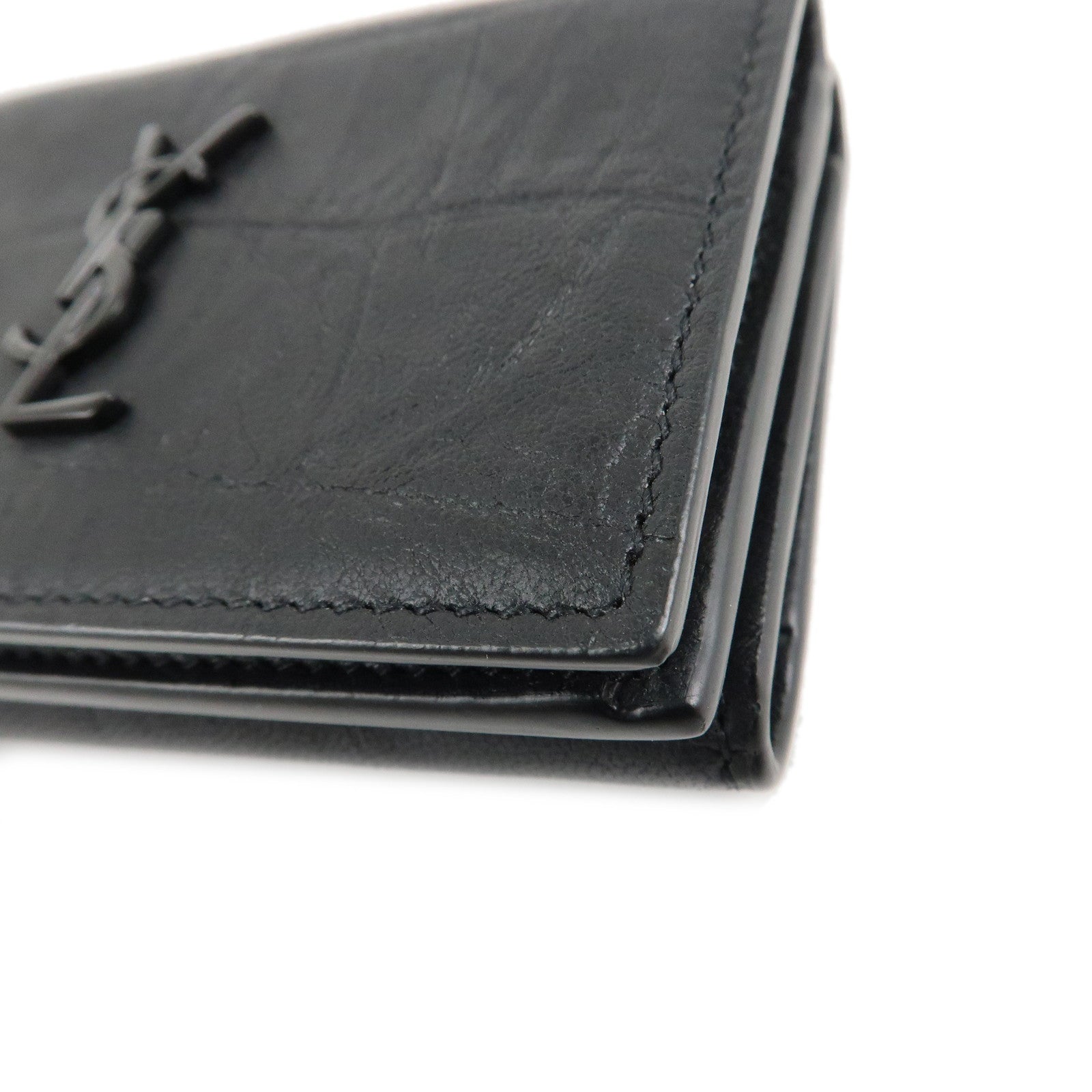 Saint Laurent Paris Leather Compact Wallet Black 529976 Used
