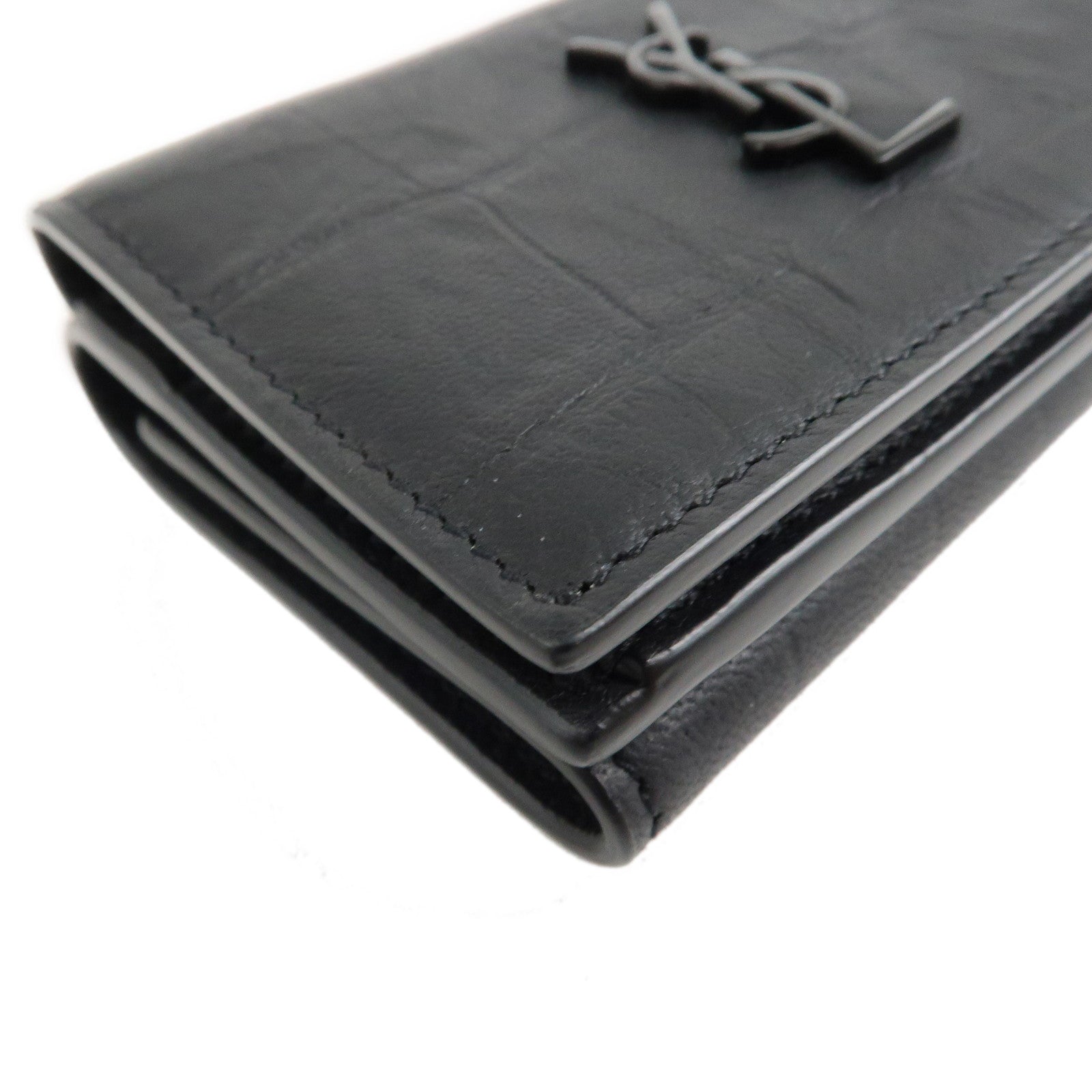 Saint Laurent Paris Leather Compact Wallet Black 529976 Used