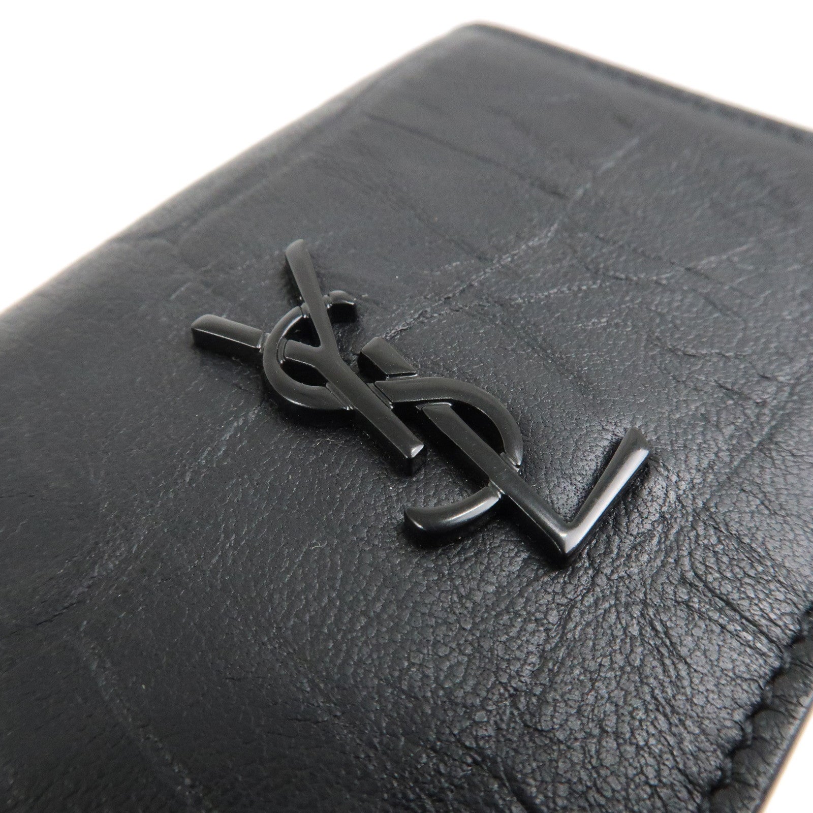 Saint Laurent Paris Leather Compact Wallet Black 529976 Used