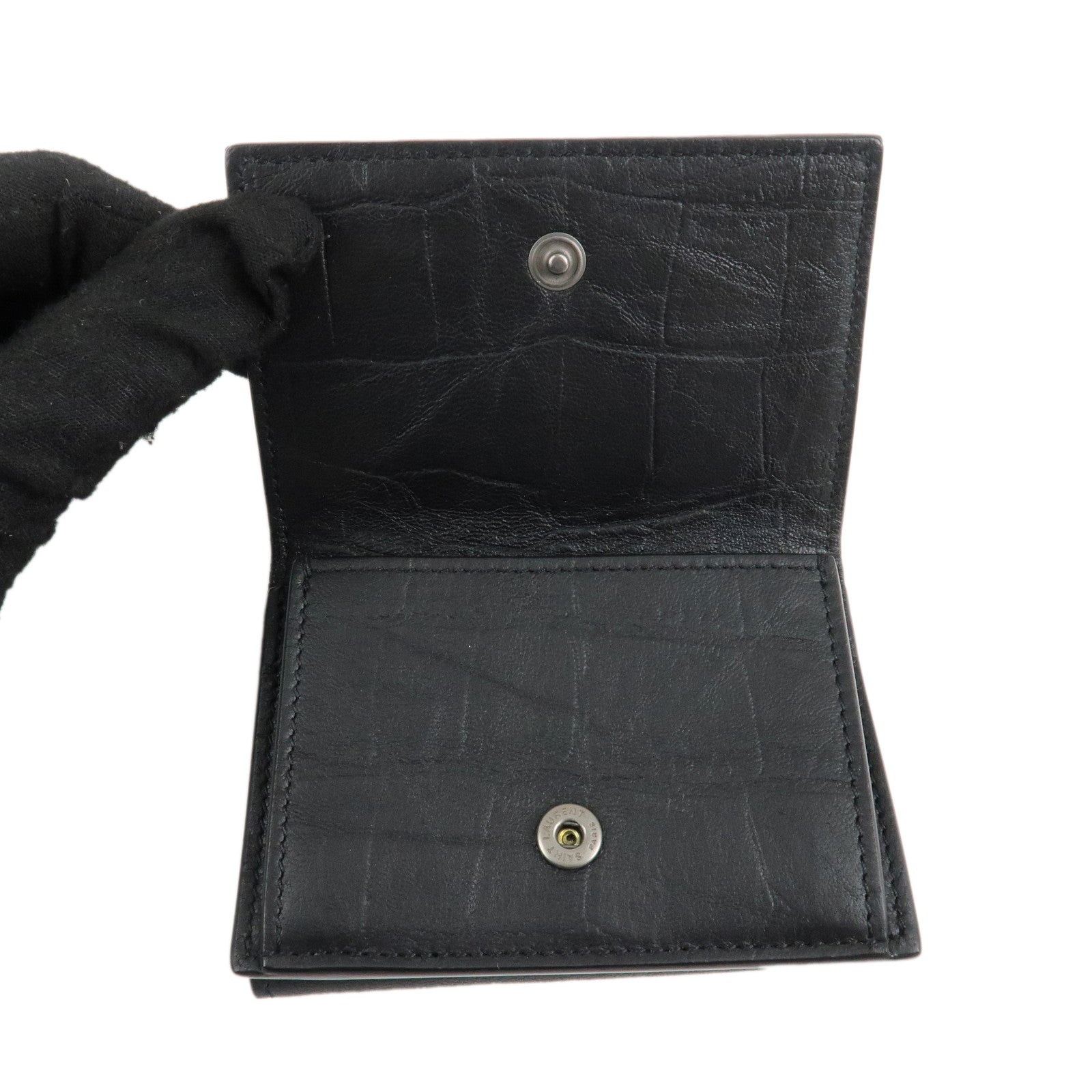 Saint Laurent Paris Leather Compact Wallet Black 529976 Used
